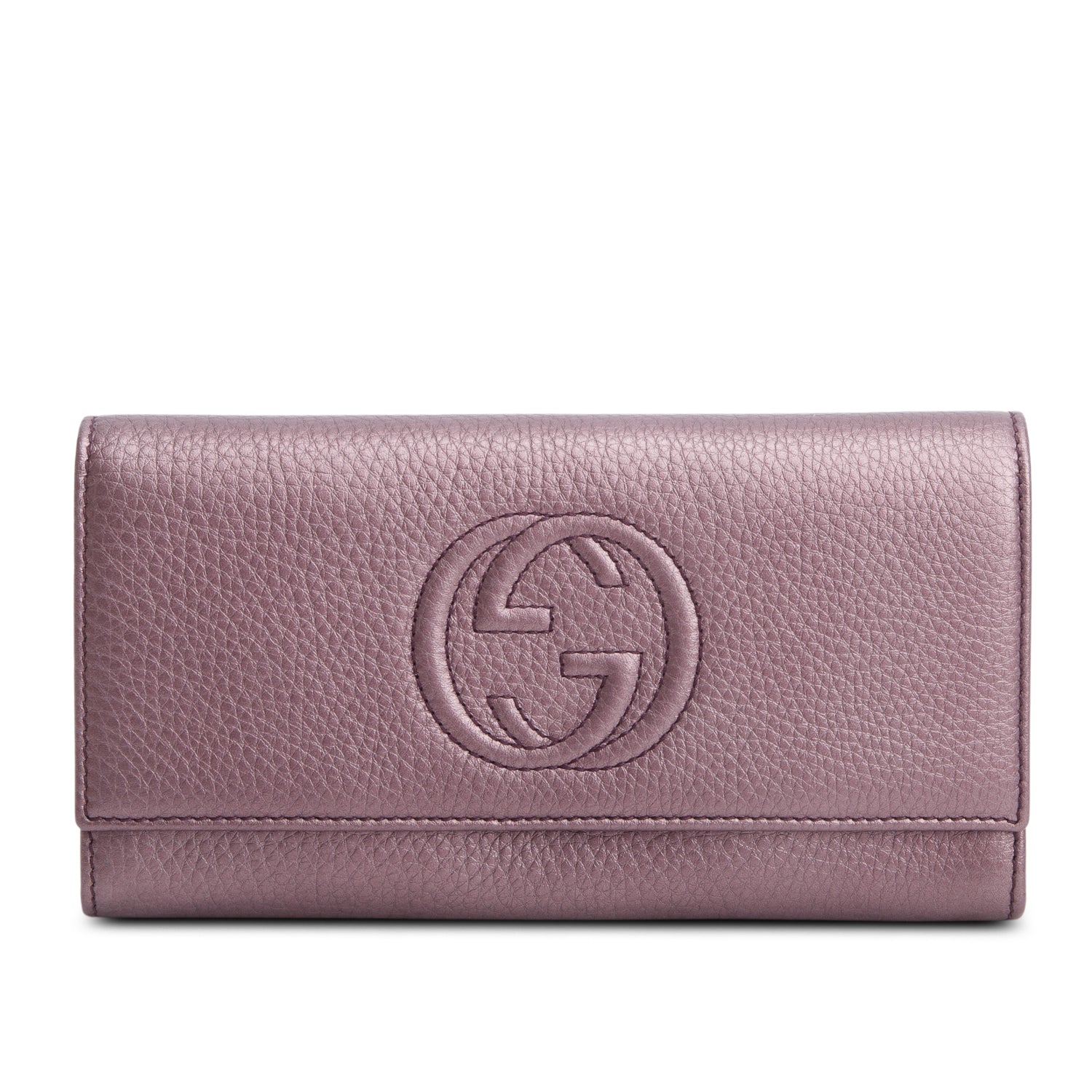 Gucci Metallic Purple Leather Soho Interlocking GG Logo Continental Flap Wallet w/ Box