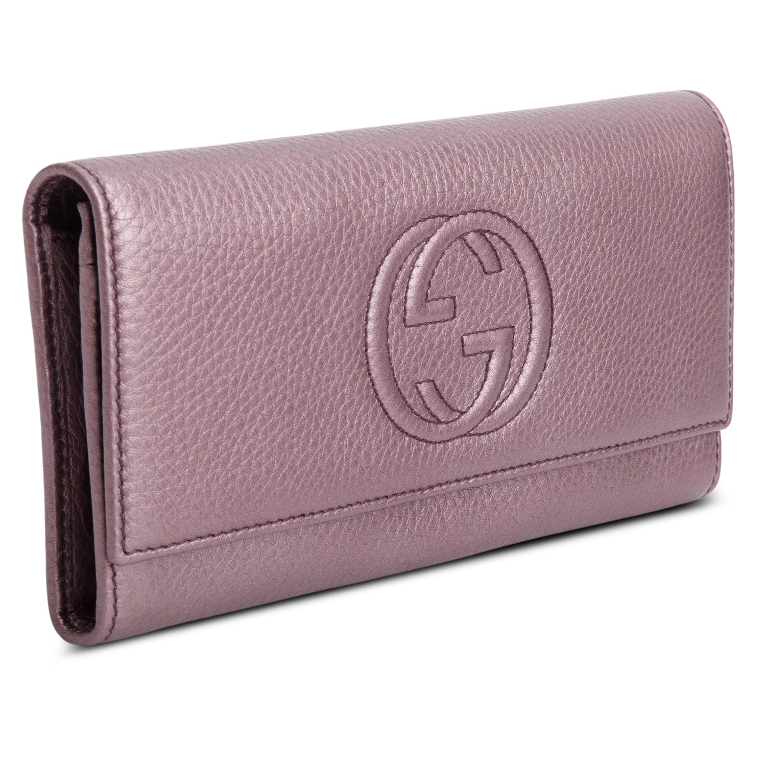 Gucci Metallic Purple Leather Soho Interlocking GG Logo Continental Flap Wallet w/ Box