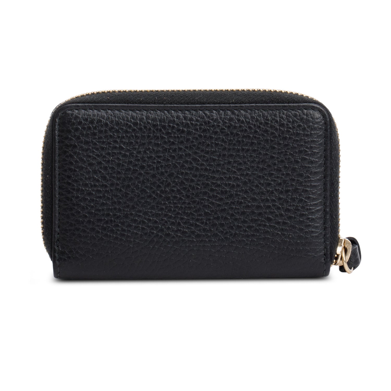 Gucci Black Leather Logo Print Compact Zip Wallet w/ Box
