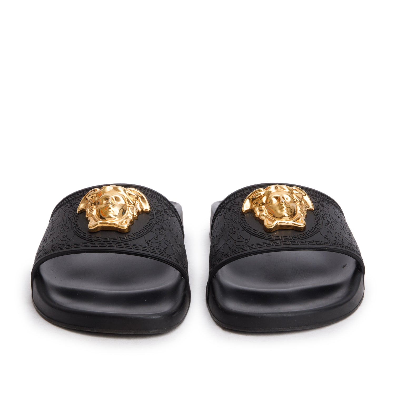 Versace Black Rubber Medusa Palazzo Pool Slides, Size 40 w/ Box