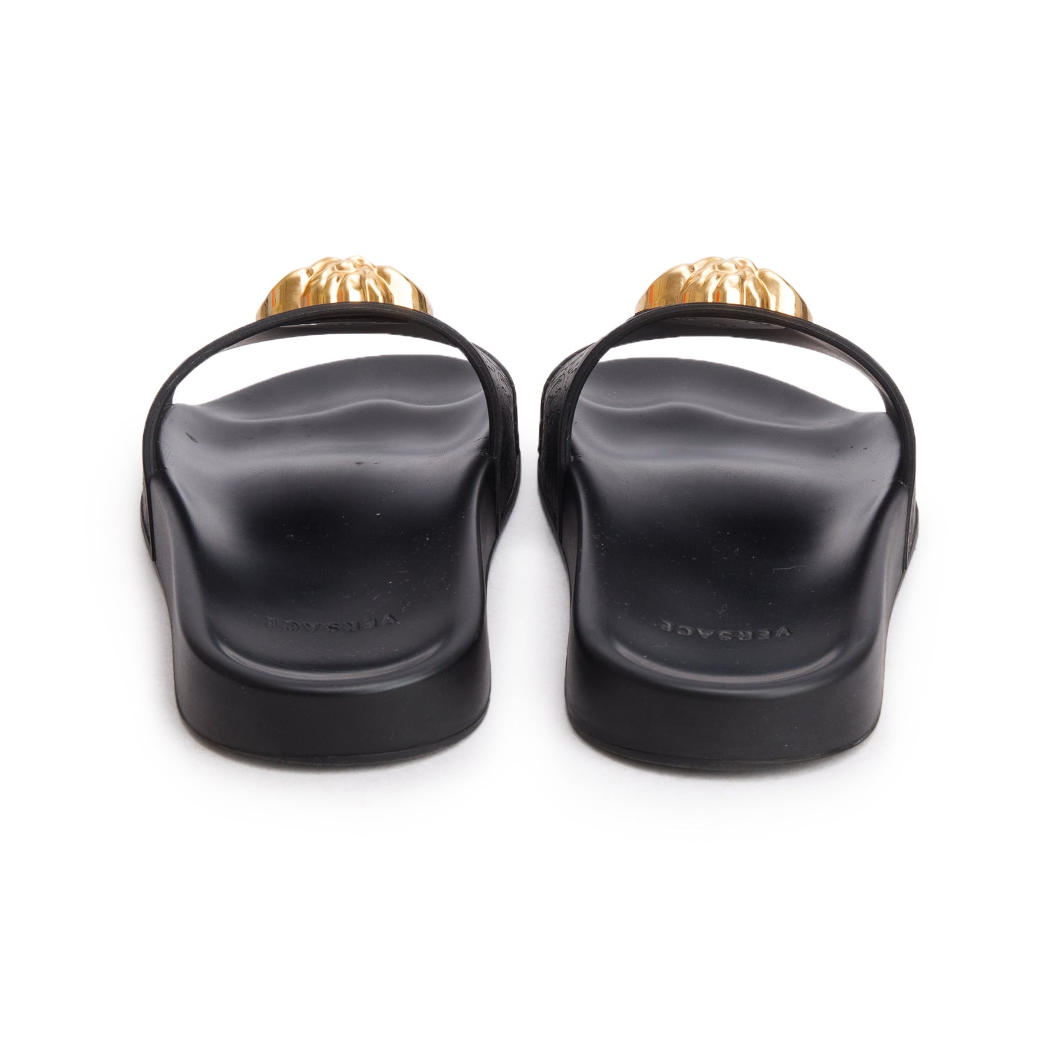 Versace Black Rubber Medusa Palazzo Pool Slides, Size 40 w/ Box