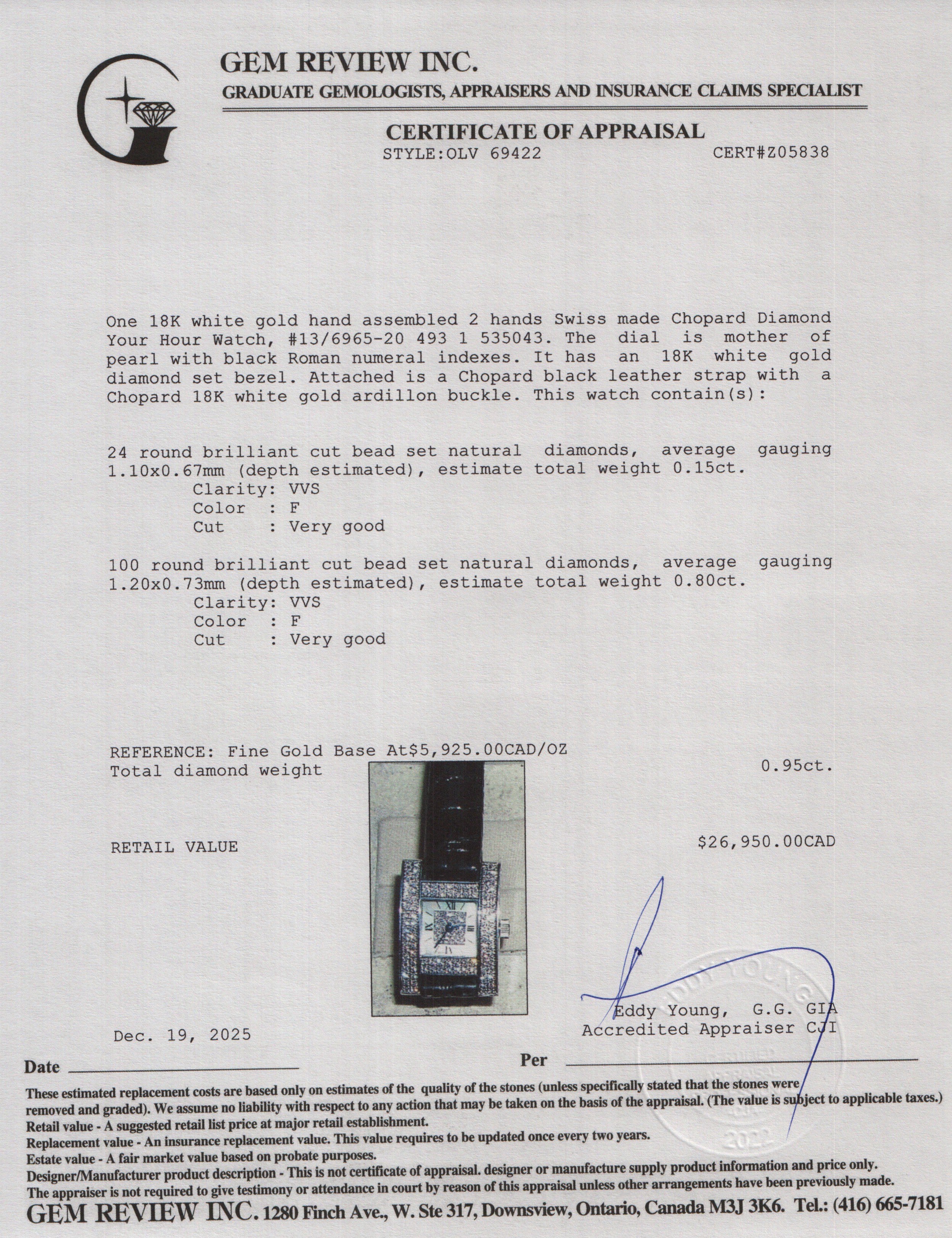 Chopard 18k White Gold Diamond Your Hour Watch w/ Box