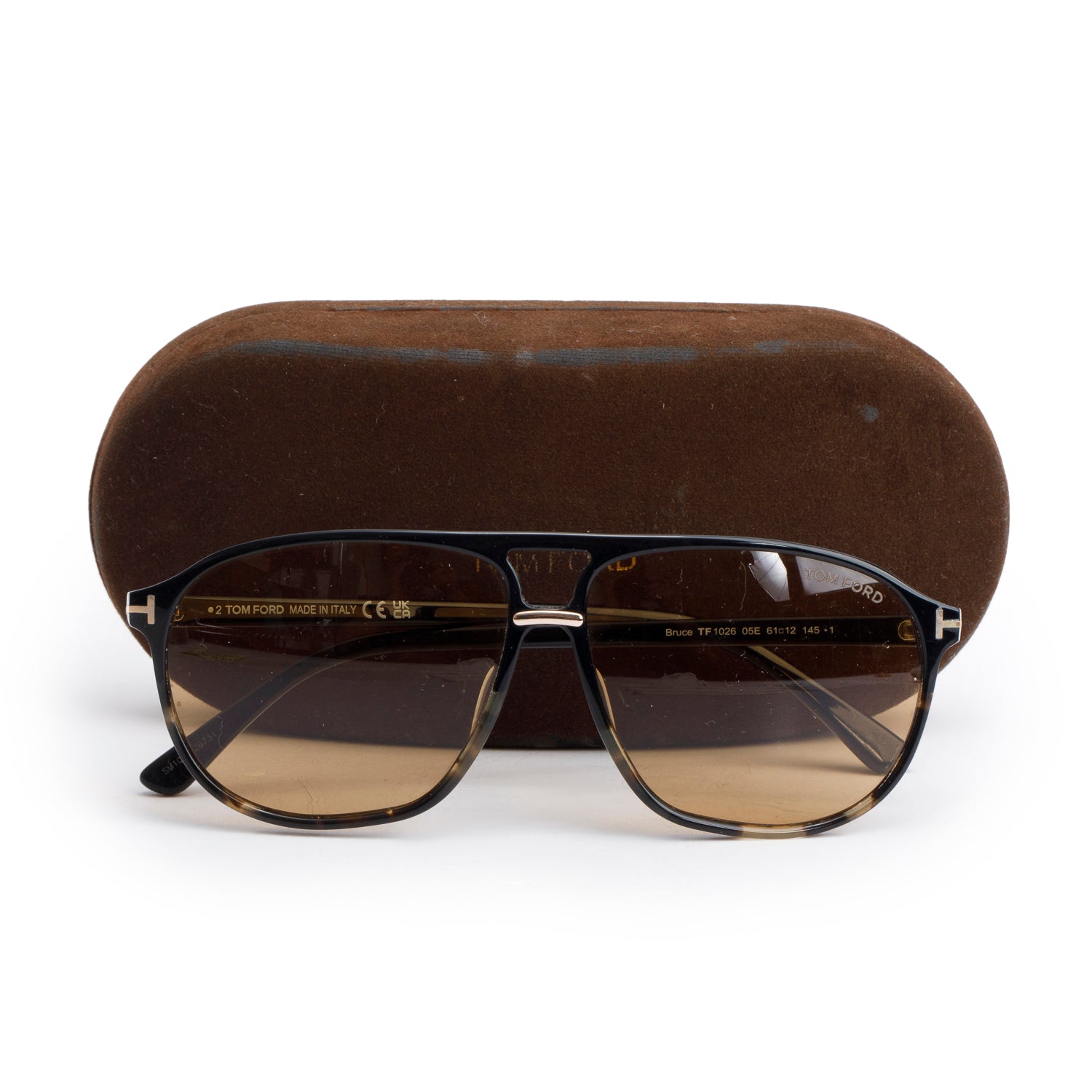 Tom Ford TF 1026 Black Acetate Polarized Bruce Aviator Sunglasses w/ Case