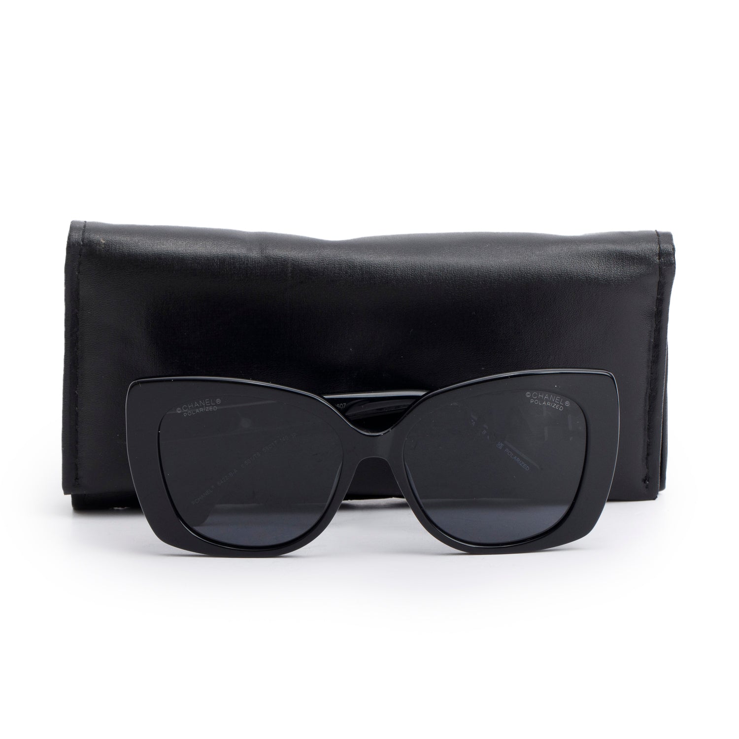 Chanel 5422-B-A Black Acetate Strass Logo Square Sunglasses w/ Case