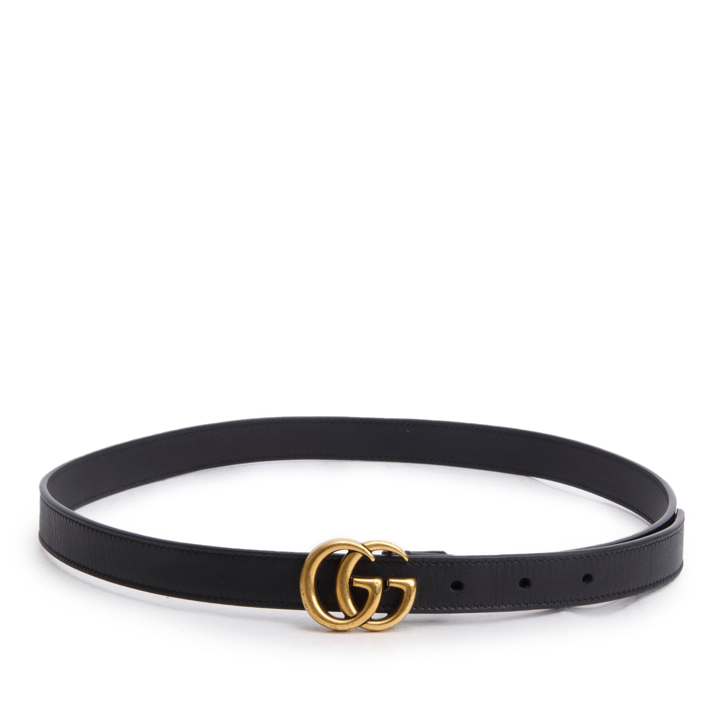 Gucci Black Leather GG Marmont Thin Belt, 80 32