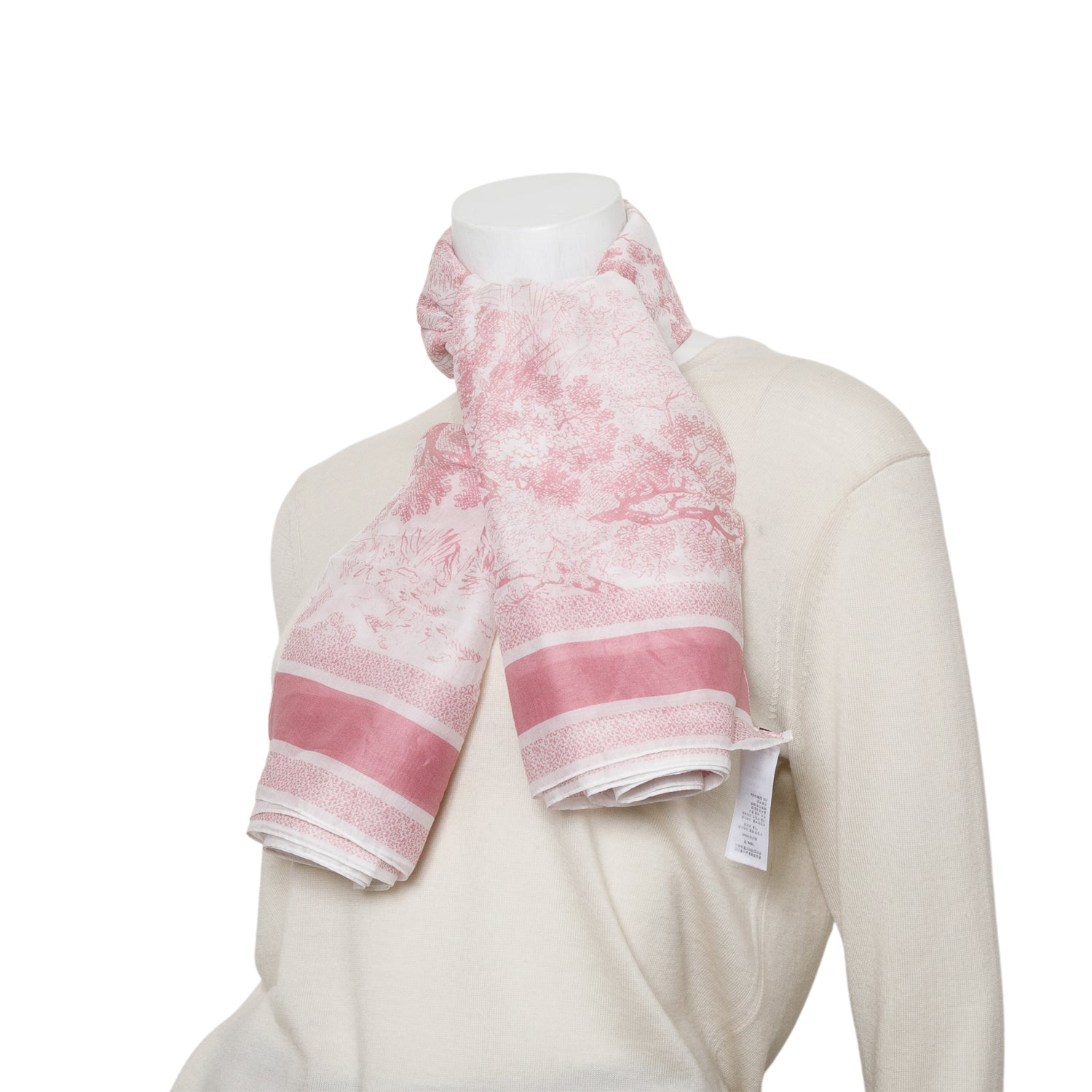 Christian Dior Pink/White Cotton Toile de Jouy Scarf