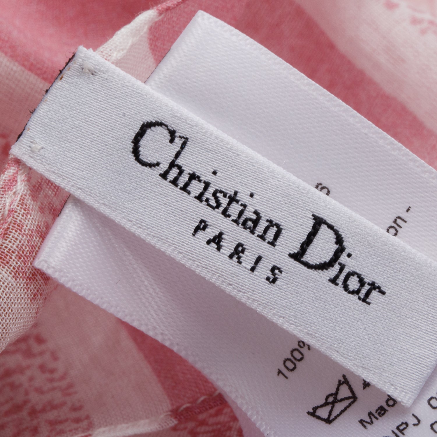 Christian Dior Pink/White Cotton Toile de Jouy Scarf
