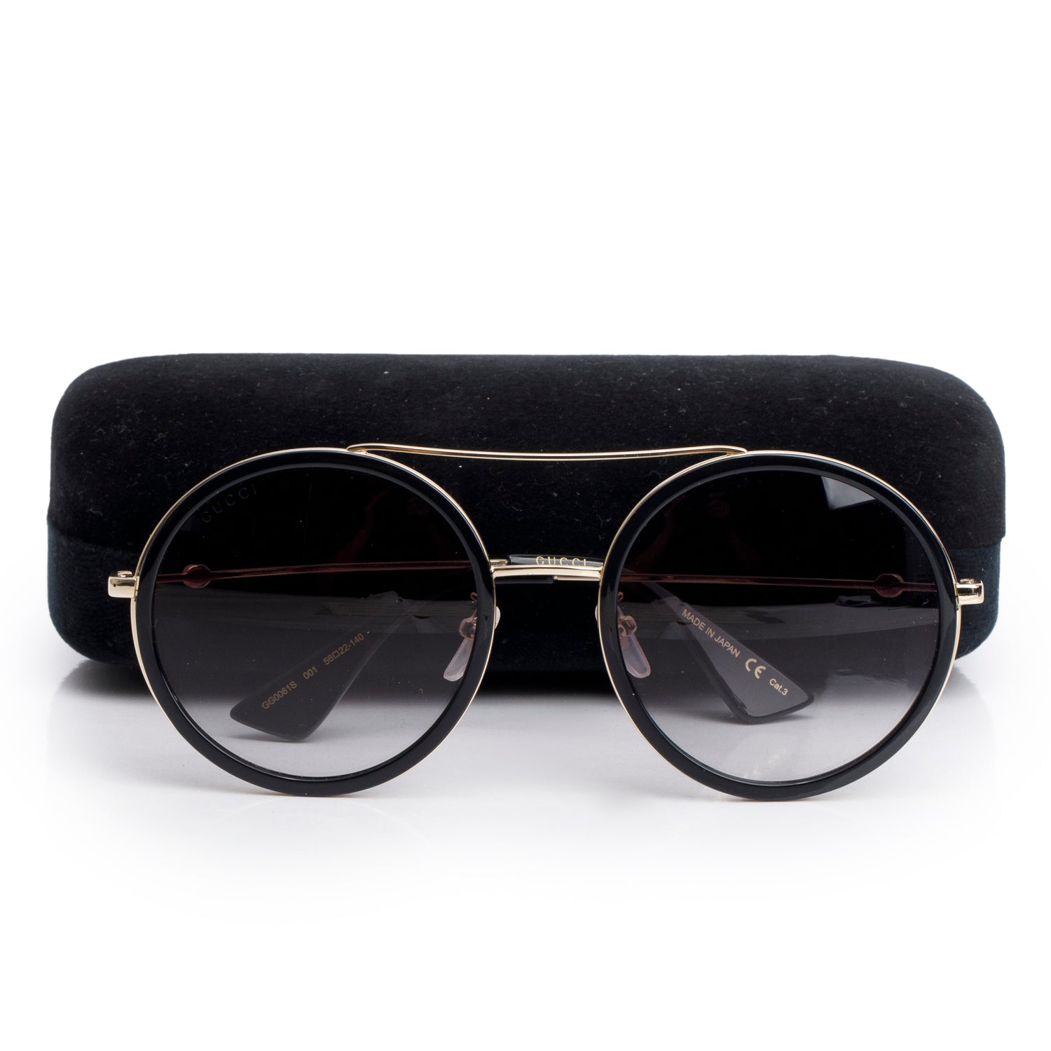 Gucci GG 0061S Gold-Tone/Black Round Gradient Sunglasses w/ Case