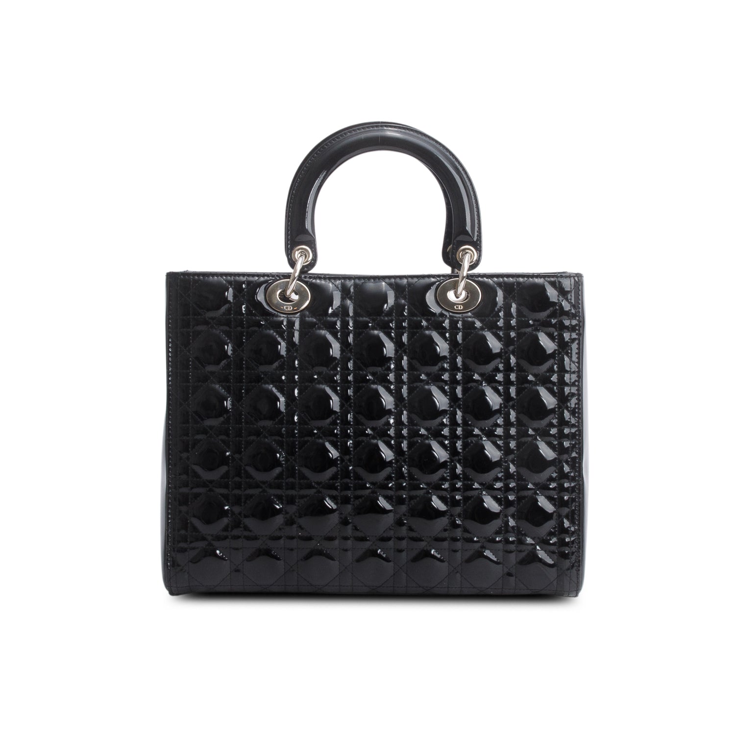 Christian Dior Black Cannage Patent Leather Large Lady Dior w/ Strap