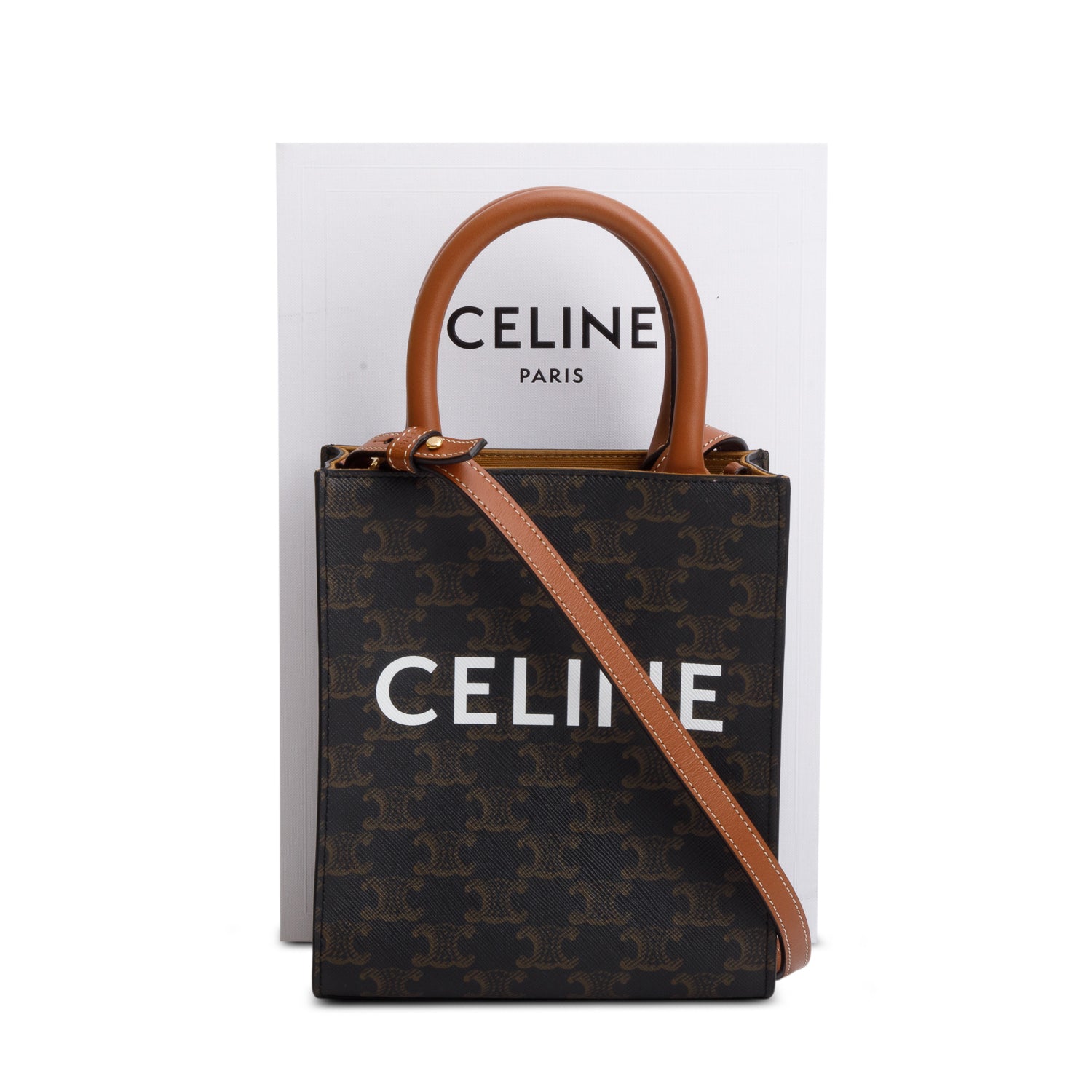 Celine 2023 Triomphe Canvas Mini Vertical Cabas Tote w/ Strap, Box & Receipt