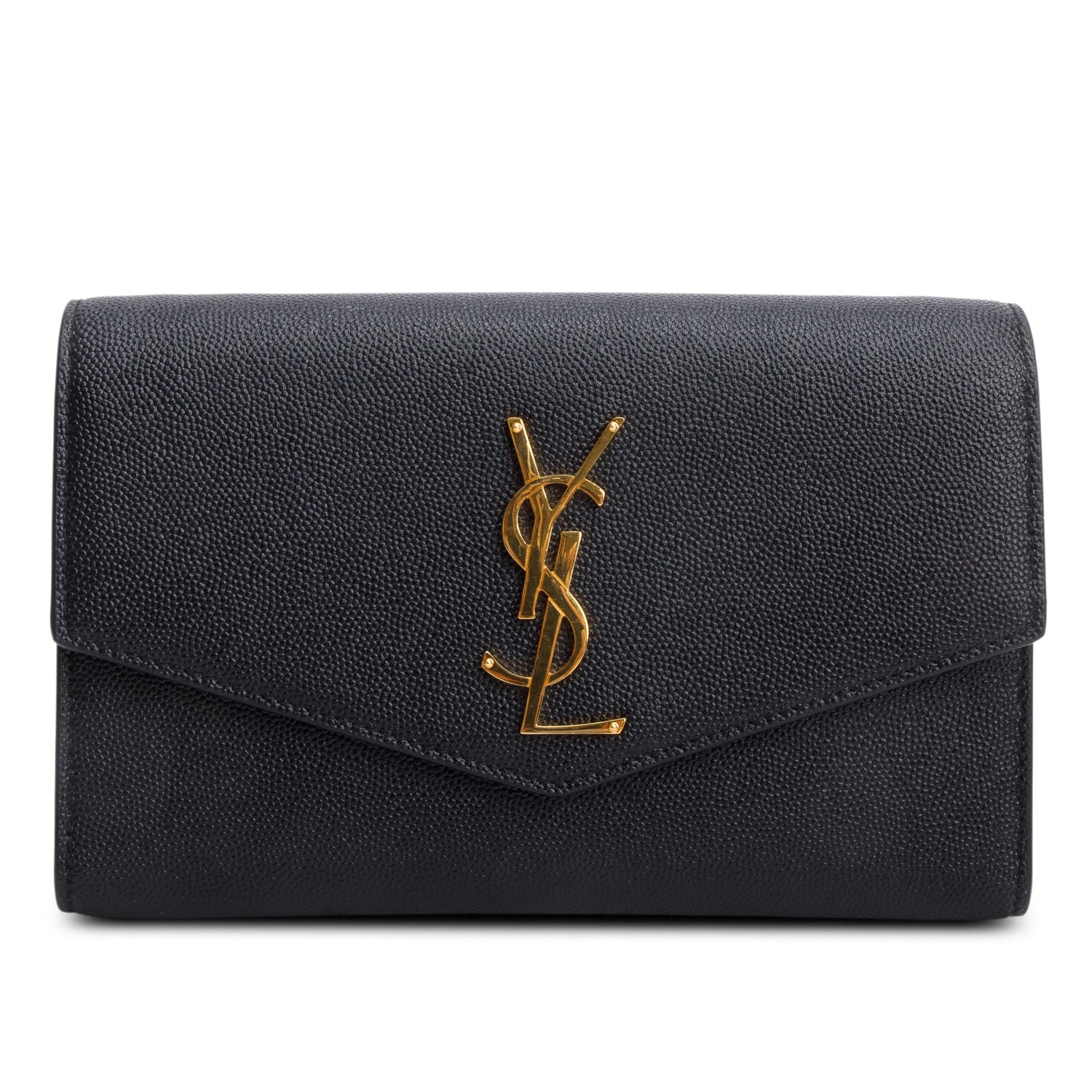 Saint Laurent 2022 Black Grain De Poudre Leather Uptown Chain Wallet w/ Insert & Box