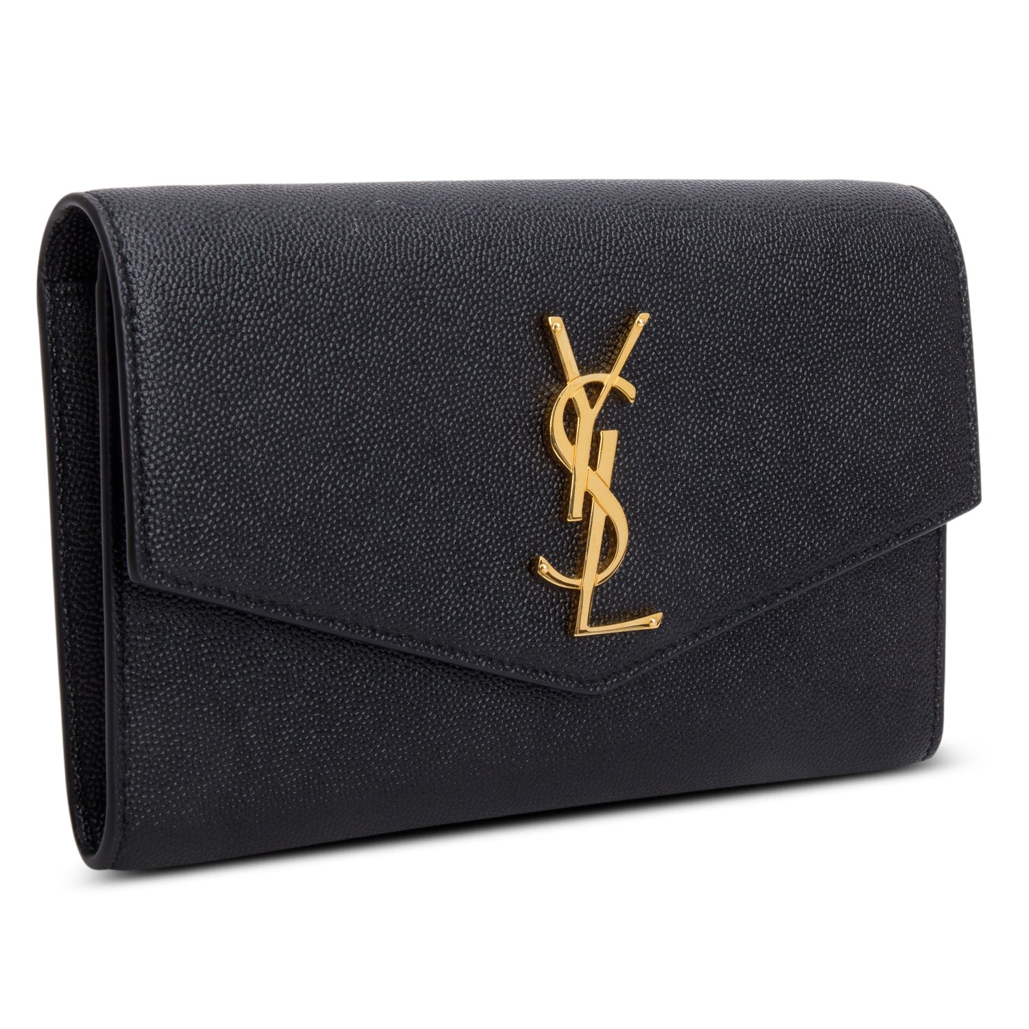 Saint Laurent 2022 Black Grain De Poudre Leather Uptown Chain Wallet w/ Insert & Box