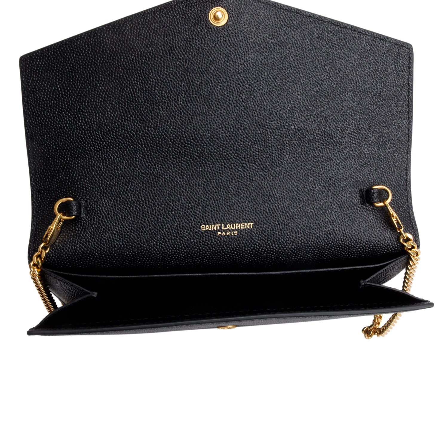 Saint Laurent 2022 Black Grain De Poudre Leather Uptown Chain Wallet w/ Insert & Box