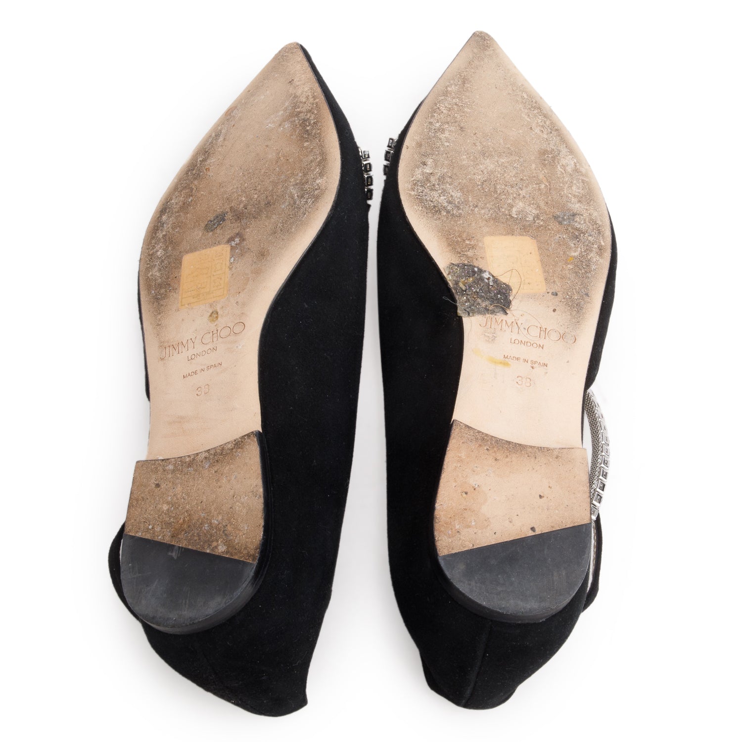 Jimmy Choo Black Suede Crystal Embellished Trude Flat, Size 38