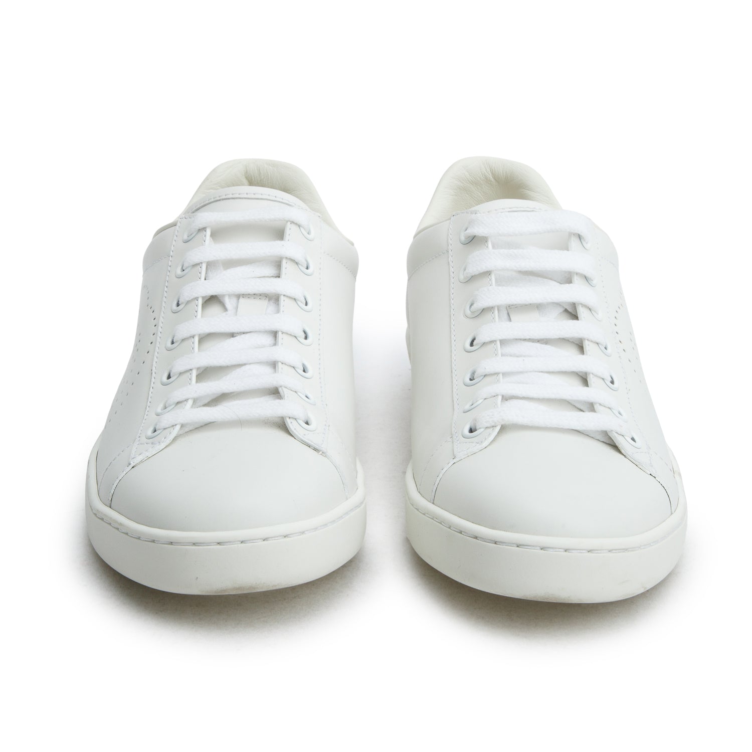Gucci White Calfskin Interlocking G Perforated Ace Sneakers, Size 38