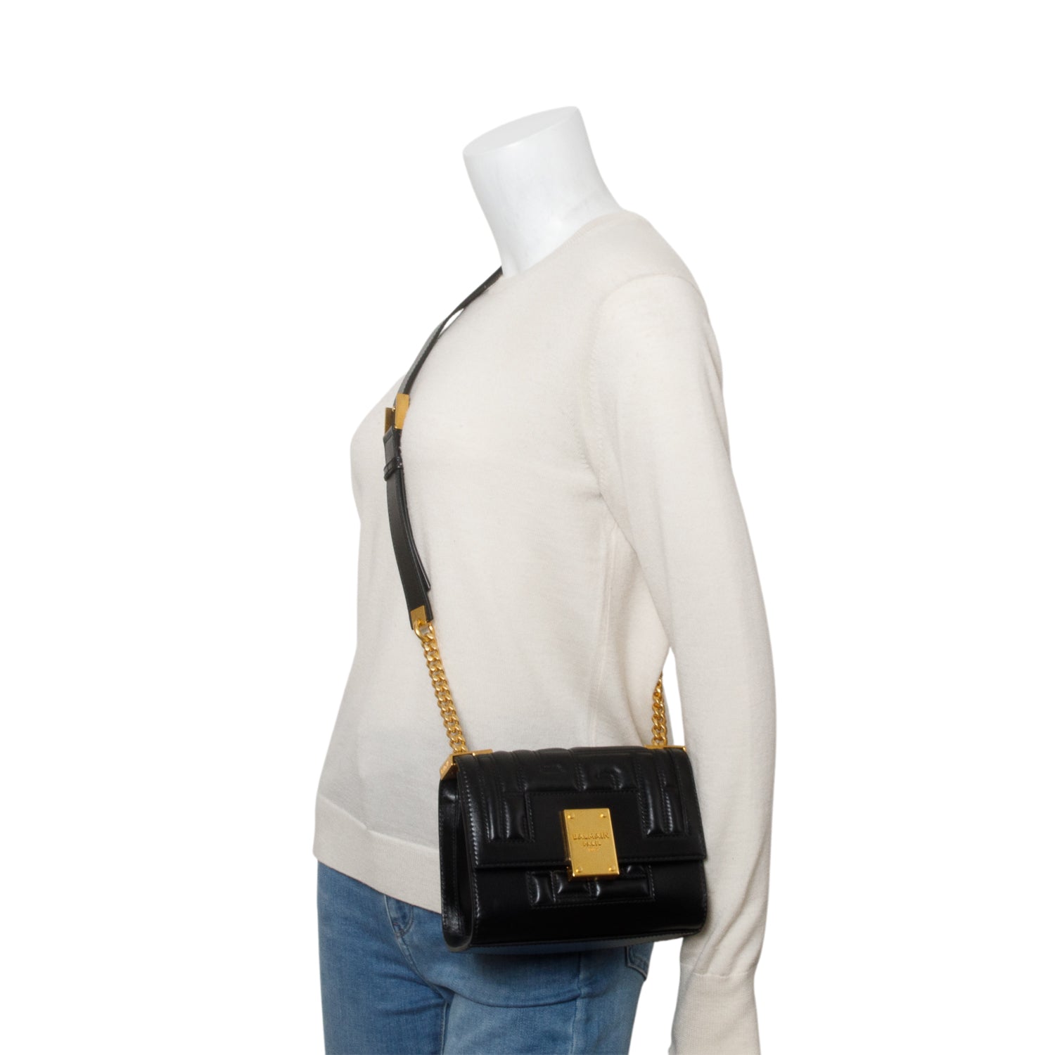 Balmain Black Soft Quilted Lambskin 1945 Small Bag