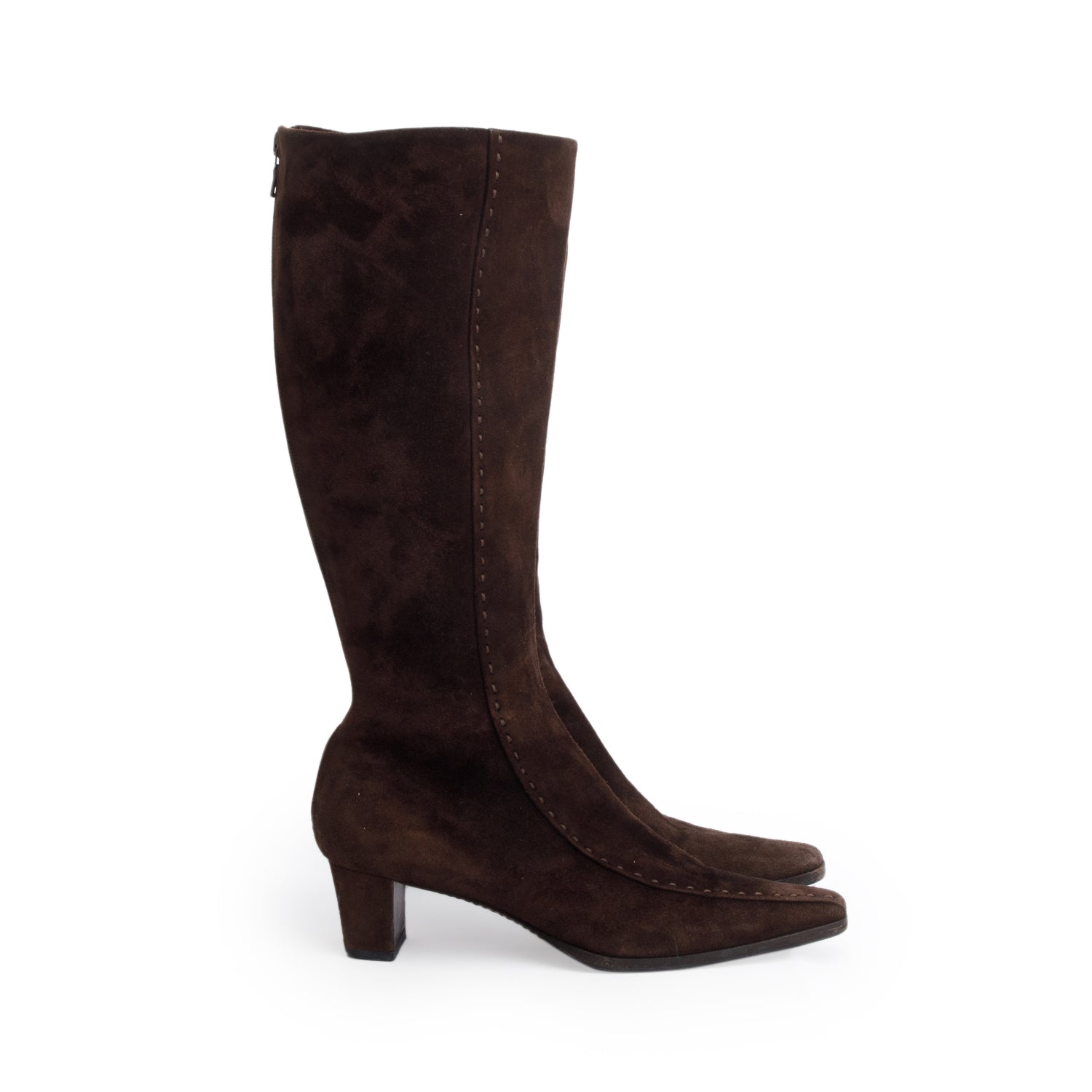 Prada Brown Suede Mid Calf Boots, Size 35.5