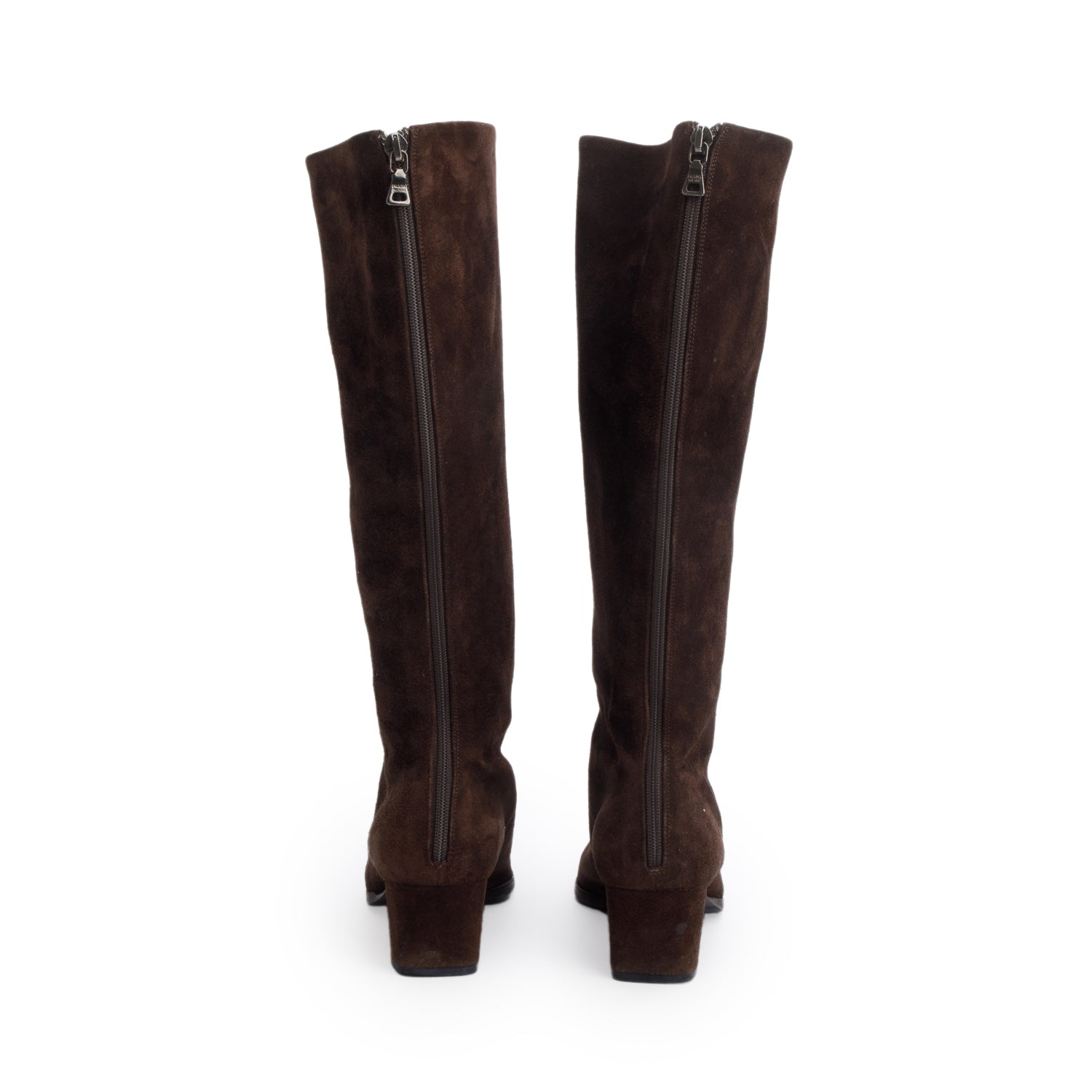 Prada Brown Suede Mid Calf Boots, Size 35.5