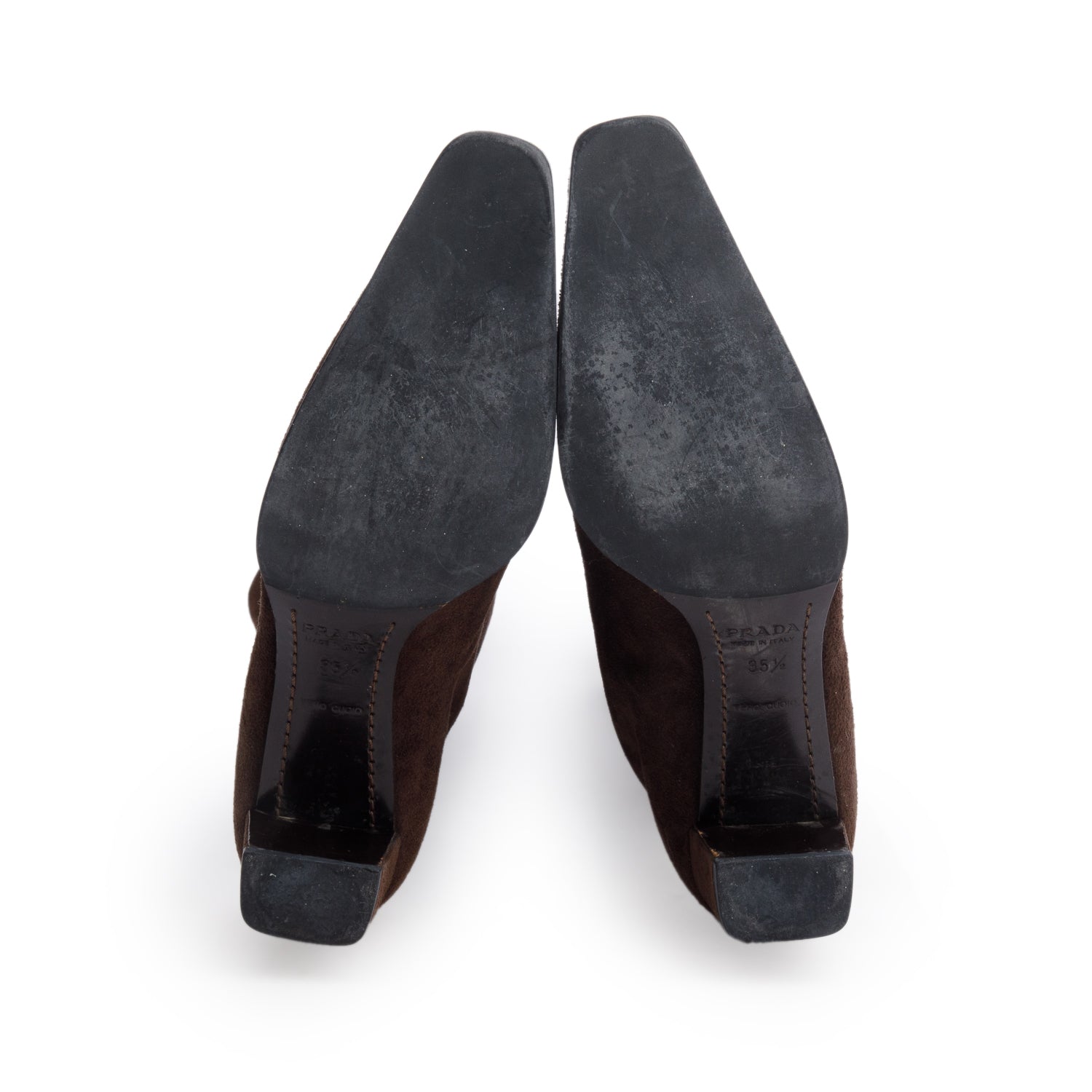 Prada Brown Suede Mid Calf Boots, Size 35.5
