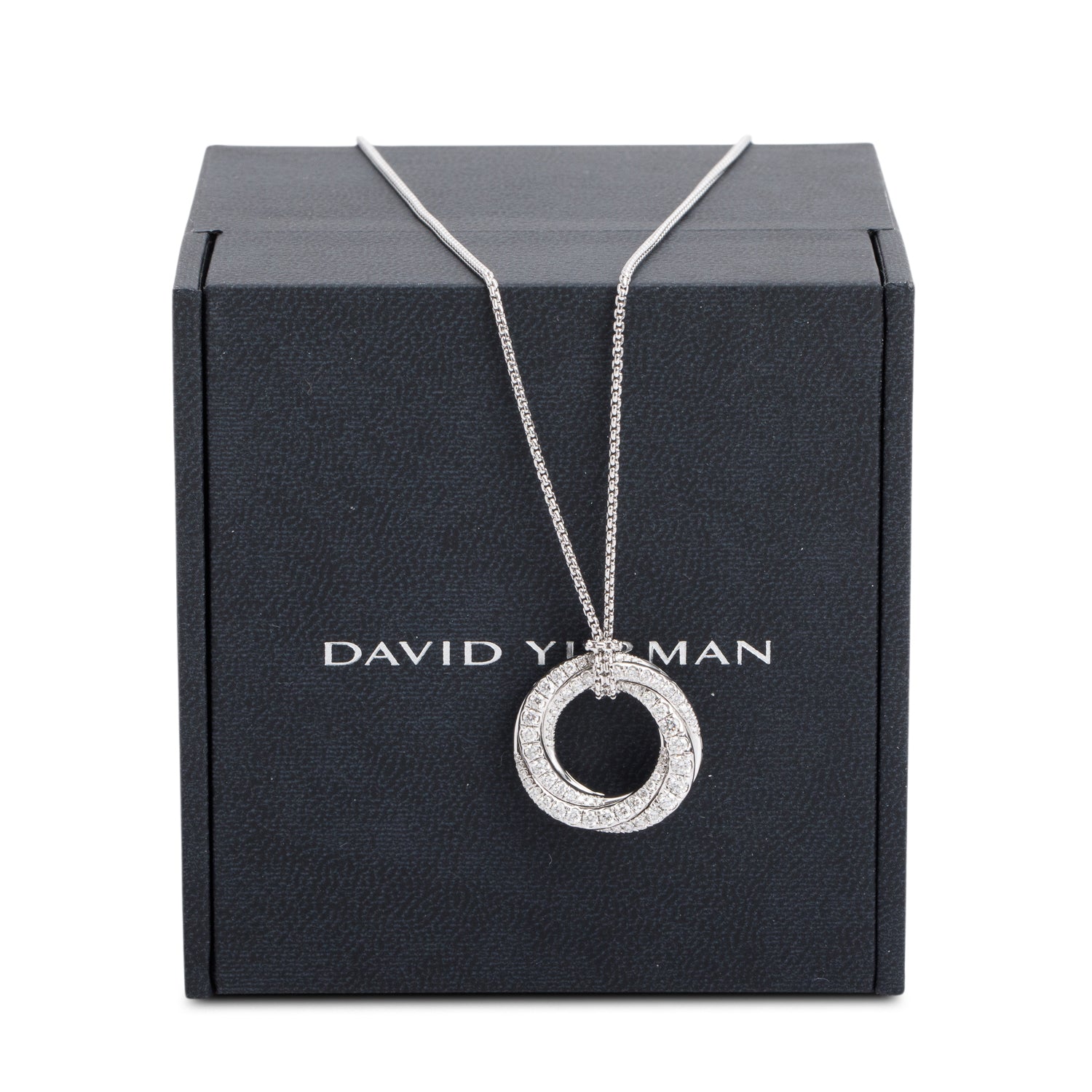 David Yurman 2021 18k White Gold Pave Diamond 21 MM Crossover Pendant Necklace w/ Box & Receipt