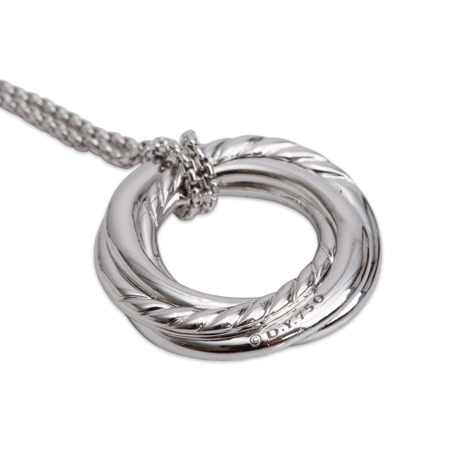 David Yurman 2021 18k White Gold Pave Diamond 21 MM Crossover Pendant Necklace w/ Box & Receipt