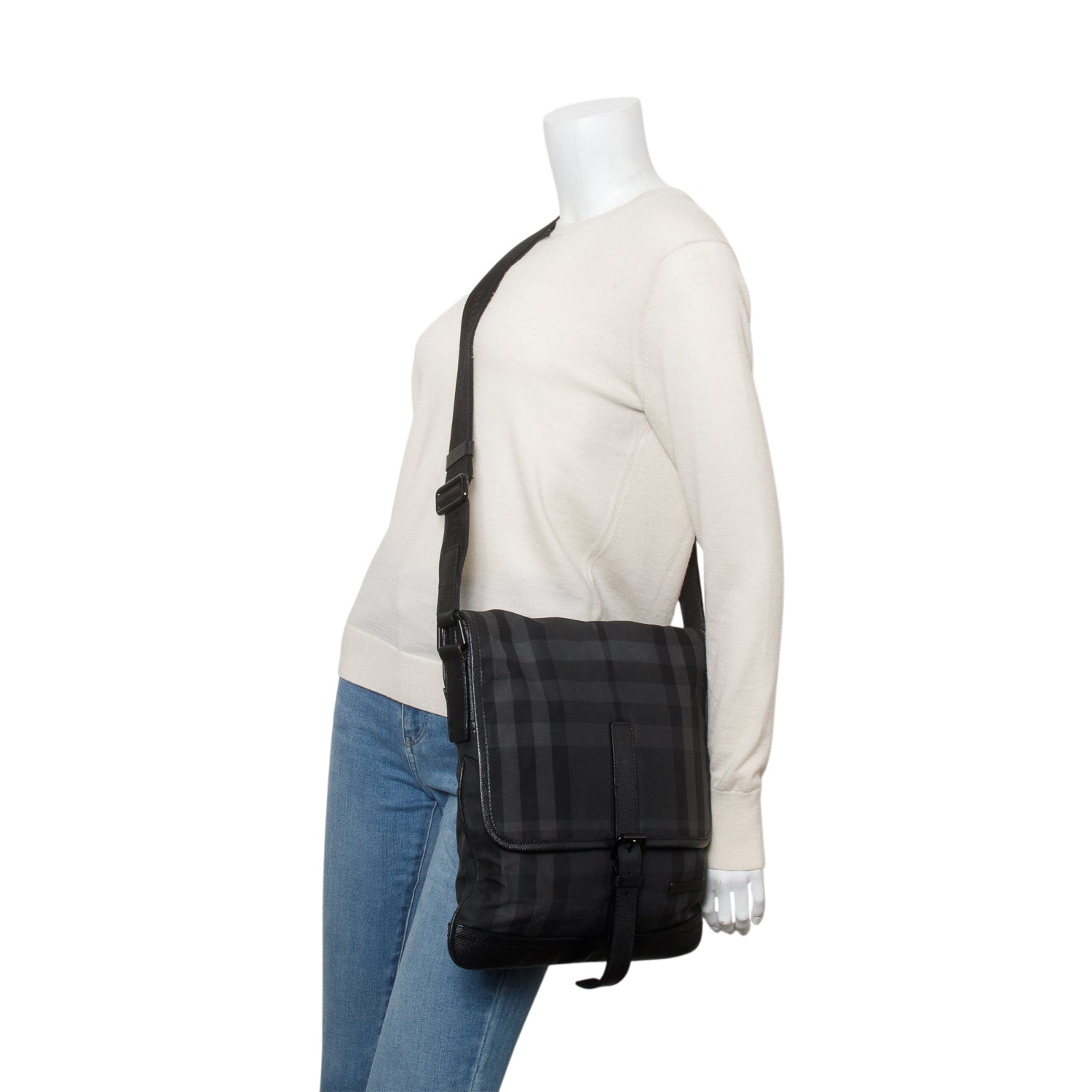 Burberry Black Smoked Check Nylon Messenger Bag