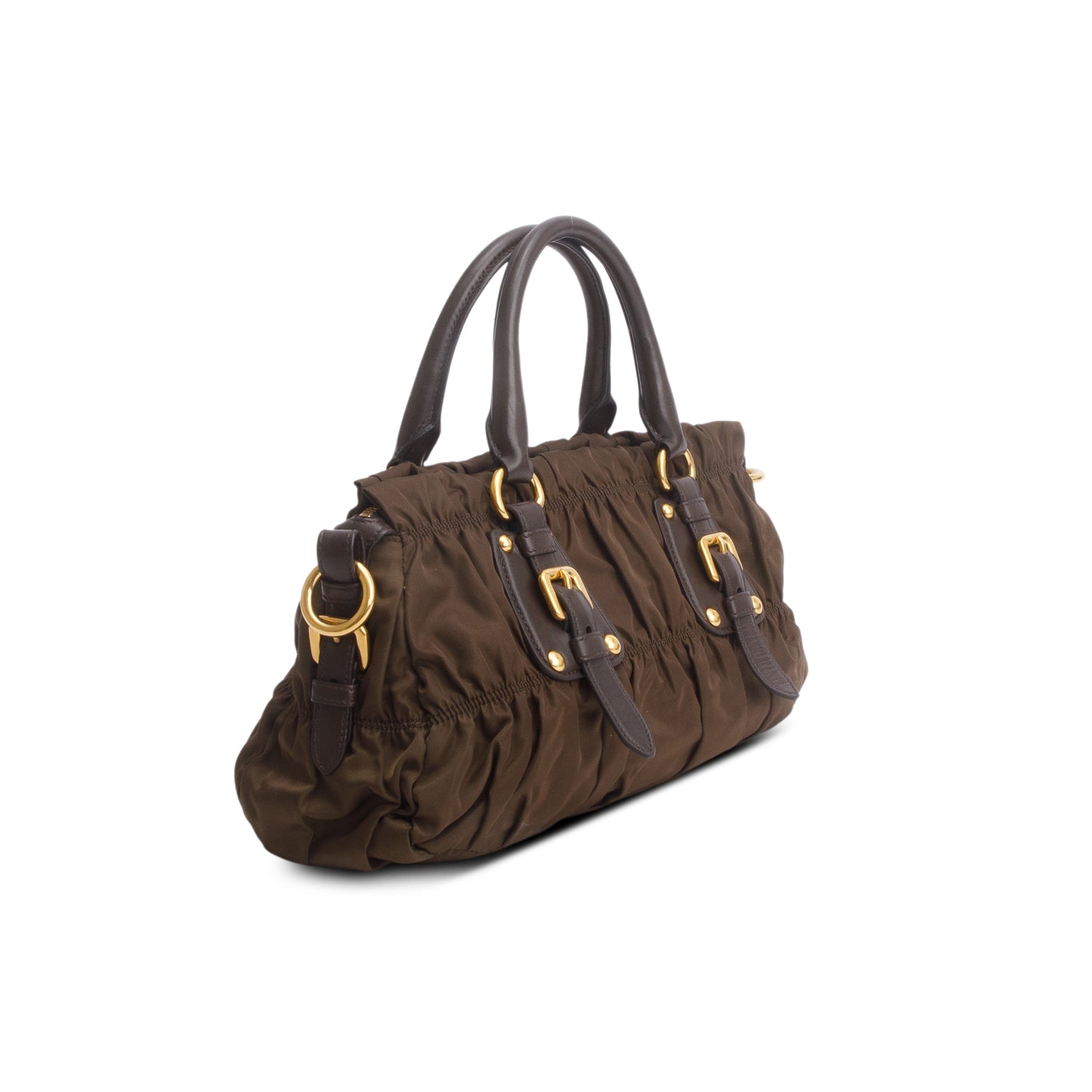 Prada Brown Tessuto Nylon Gaufre Shoulder Bag w/ Strap