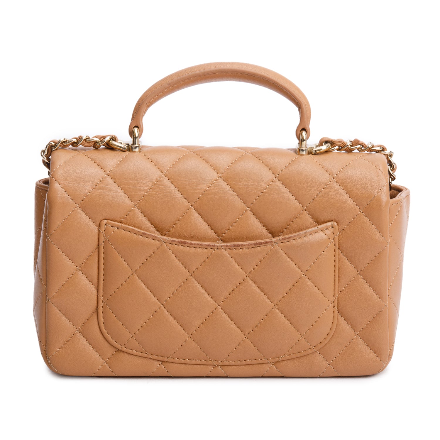 Chanel Brown Lambskin Quilted Mini Top Handle Rectangular Flap