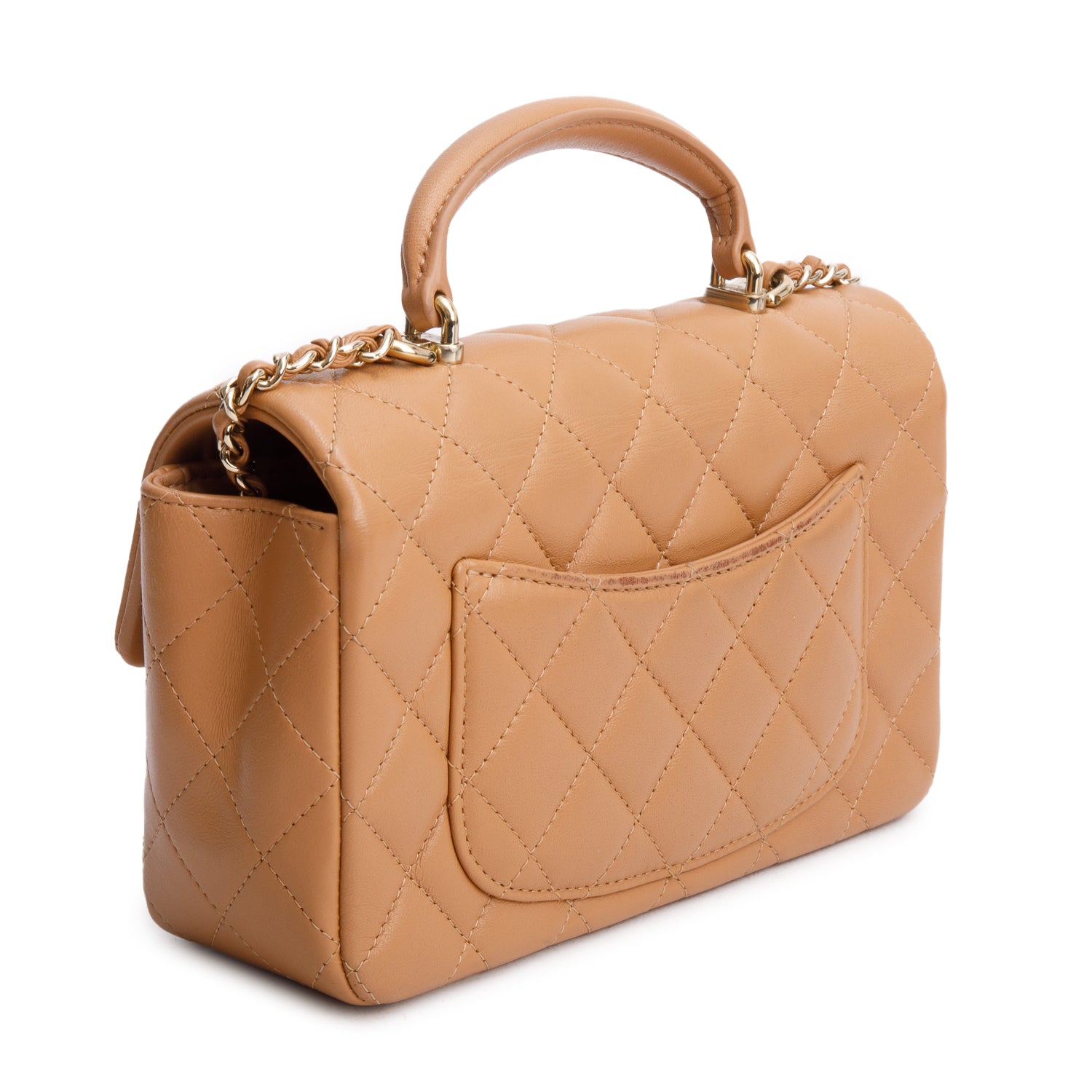 Chanel Brown Lambskin Quilted Mini Top Handle Rectangular Flap