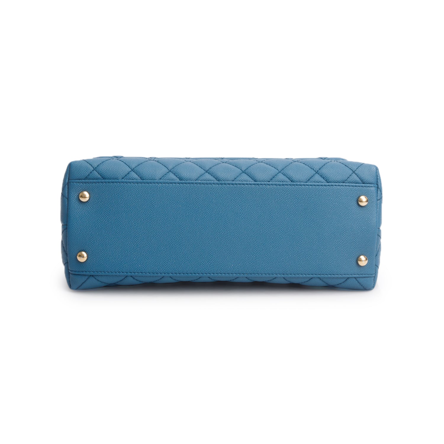 Chanel Blue Quilted Caviar Leather Medium Coco Handle Bag w/ Strap, Box, Receipt & Authenticity Card