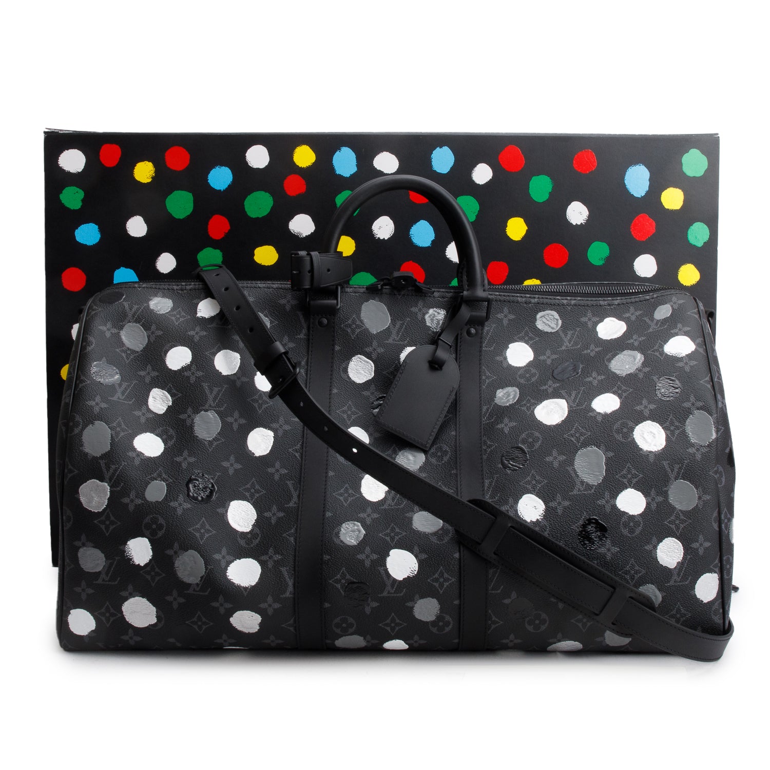 Louis Vuitton x Yayoi Kusama 2023 Monogram Eclipse Painted Dots Keepall Bandouliere 55 w/ Strap & Box