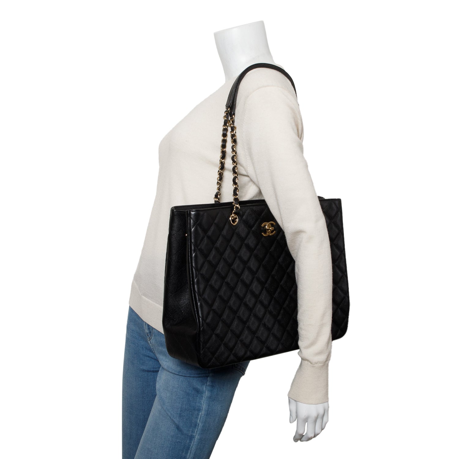 Chanel 2021 Black Caviar Quilted Classic Large Shopping Tote w/ Box & Receipt