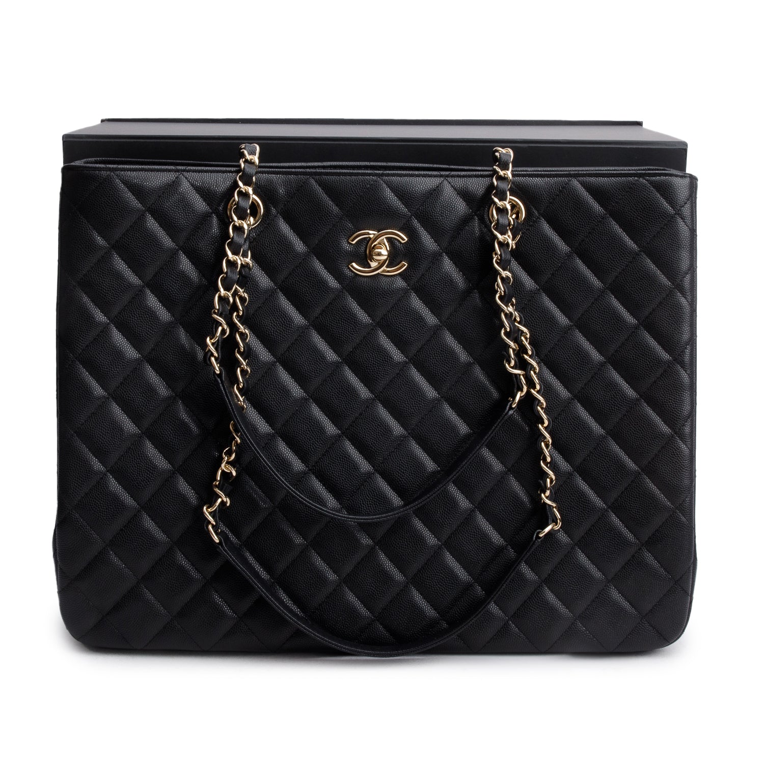 Chanel 2021 Black Caviar Quilted Classic Large Shopping Tote w/ Box & Receipt