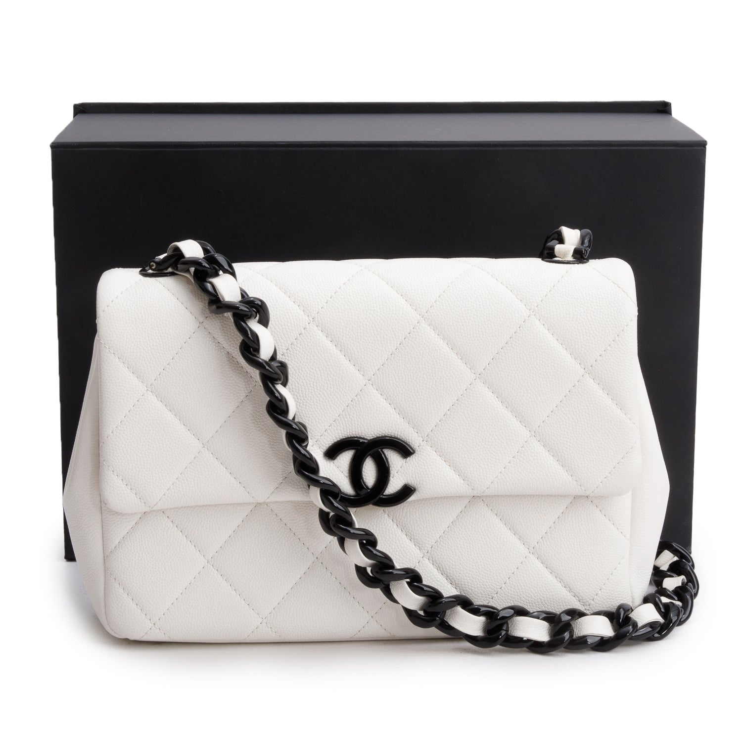 Chanel 2020 White Caviar Quilted My Everything Small Flap Bag w/ Box & Authenticity Card