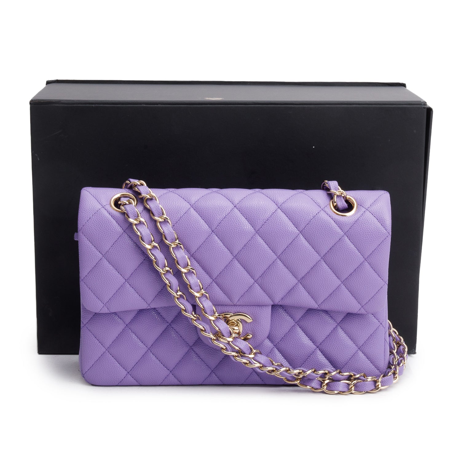 Chanel Purple Caviar Quilted Leather Small Double Flap Bag w/ Box & Authenticity Card