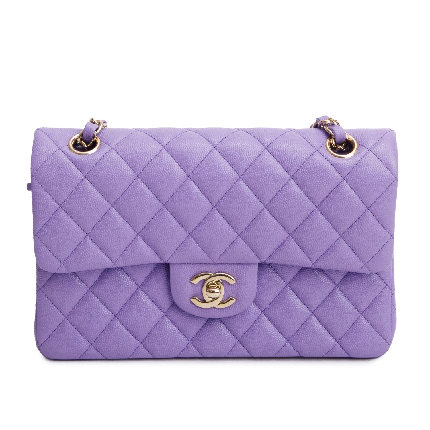 Chanel Purple Caviar Quilted Leather Small Double Flap Bag w/ Box & Authenticity Card