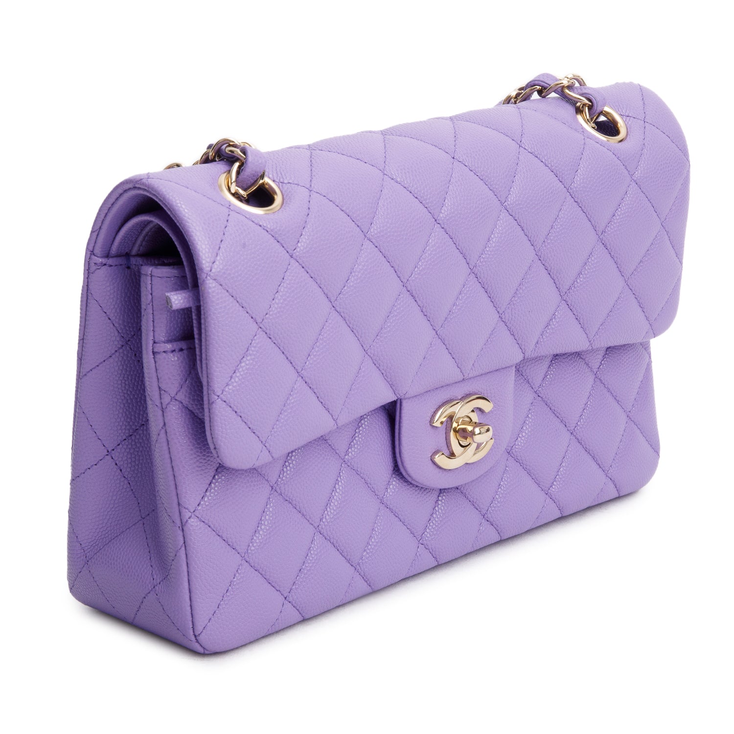 Chanel Purple Caviar Quilted Leather Small Double Flap Bag w/ Box & Authenticity Card