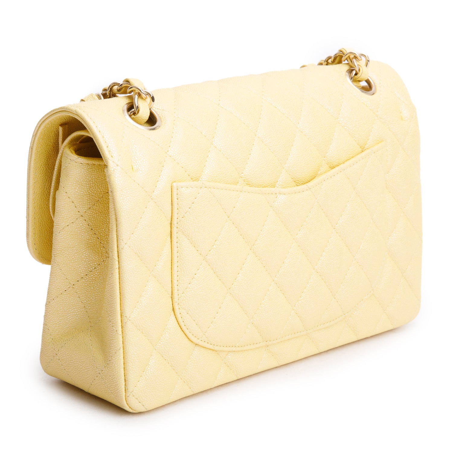 Chanel Yellow Iridescent Caviar Quilted Leather Small Double Flap Bag w/ Box