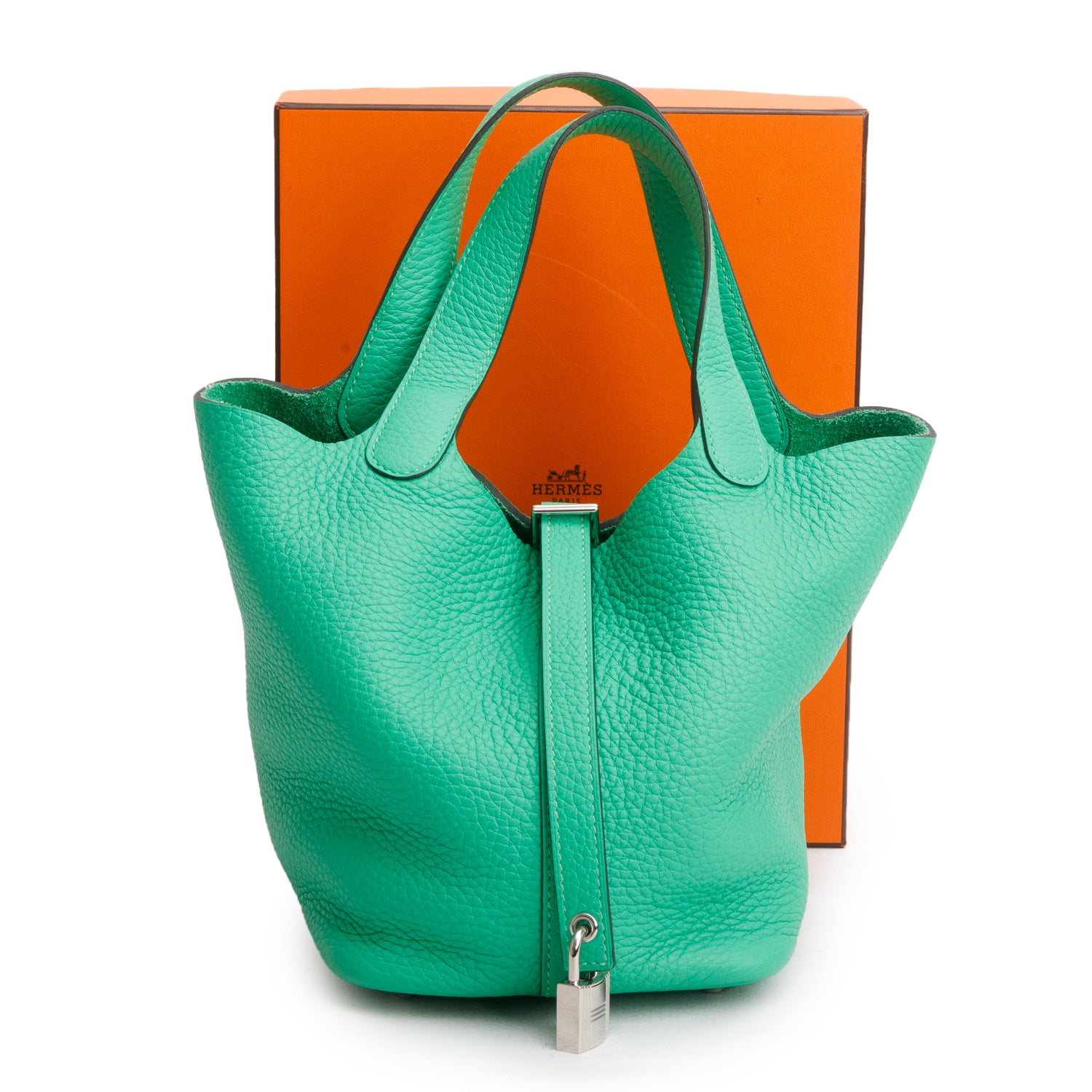 Hermes 2022 Vert Comics Taurillon Clemence Picotin Lock 18 w/ Box