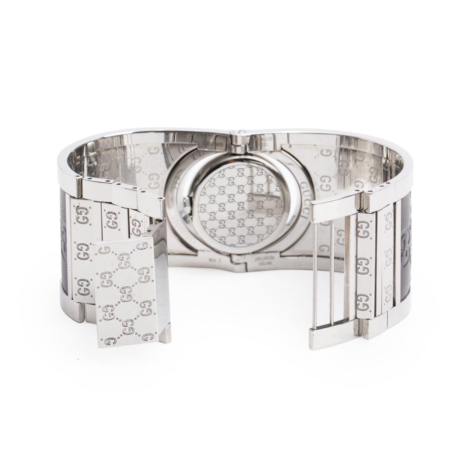 Gucci Yellow Gold Plated Stainless Steel & Brown GG Pattern Leather Twirl Watch Brown Rotating Dial YA112433 w/ Box & Papers