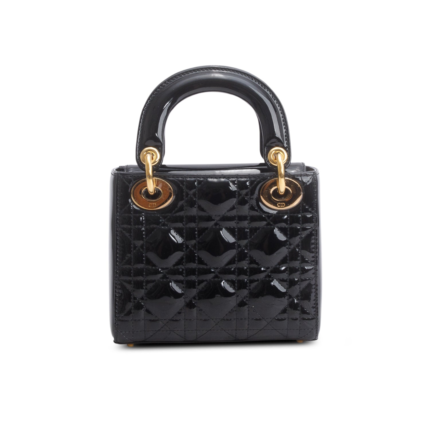 Christian Dior Black Cannage Patent Leather Mini Lady Dior Bag w/ Authenticity Card & Strap