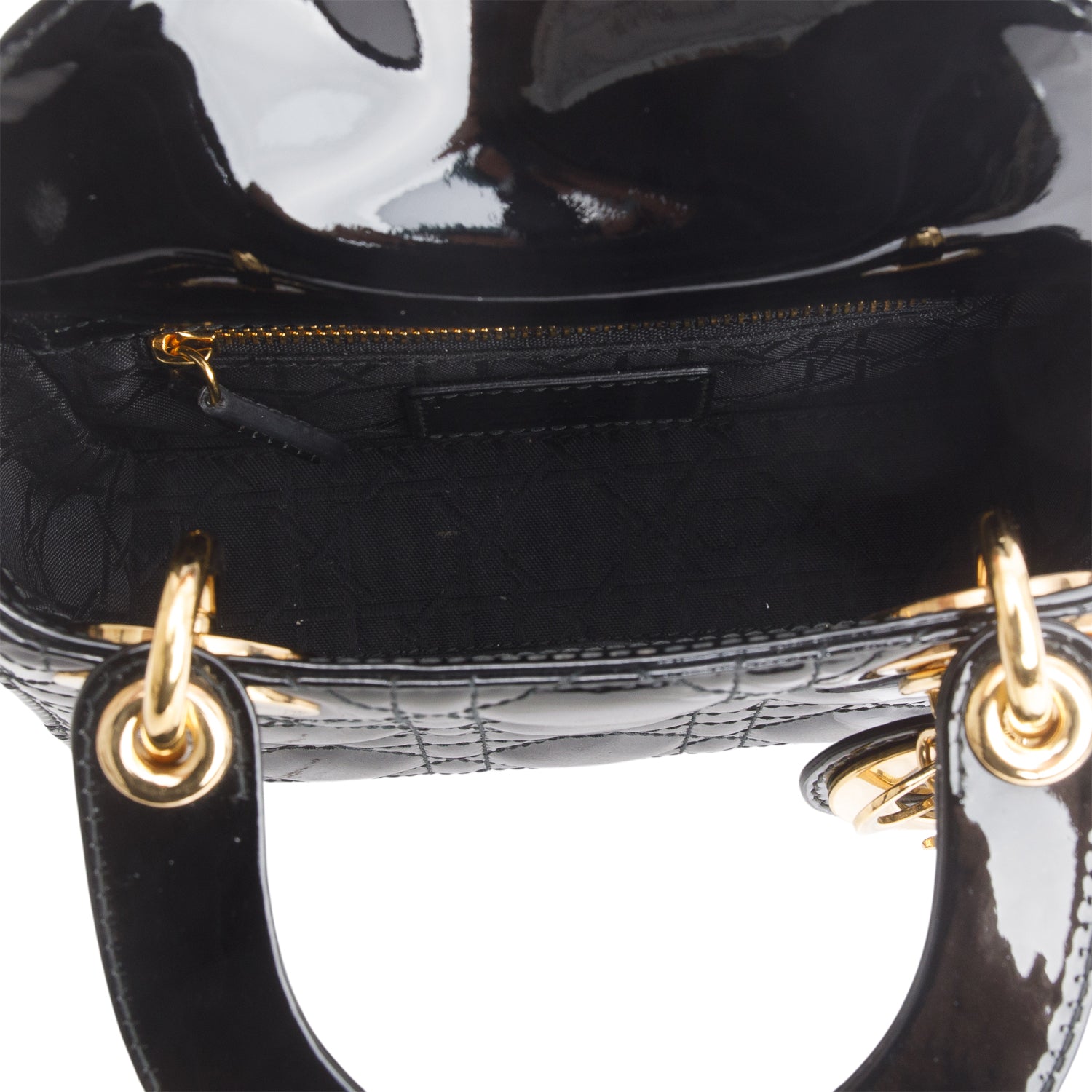 Christian Dior Black Cannage Patent Leather Mini Lady Dior Bag w/ Authenticity Card & Strap