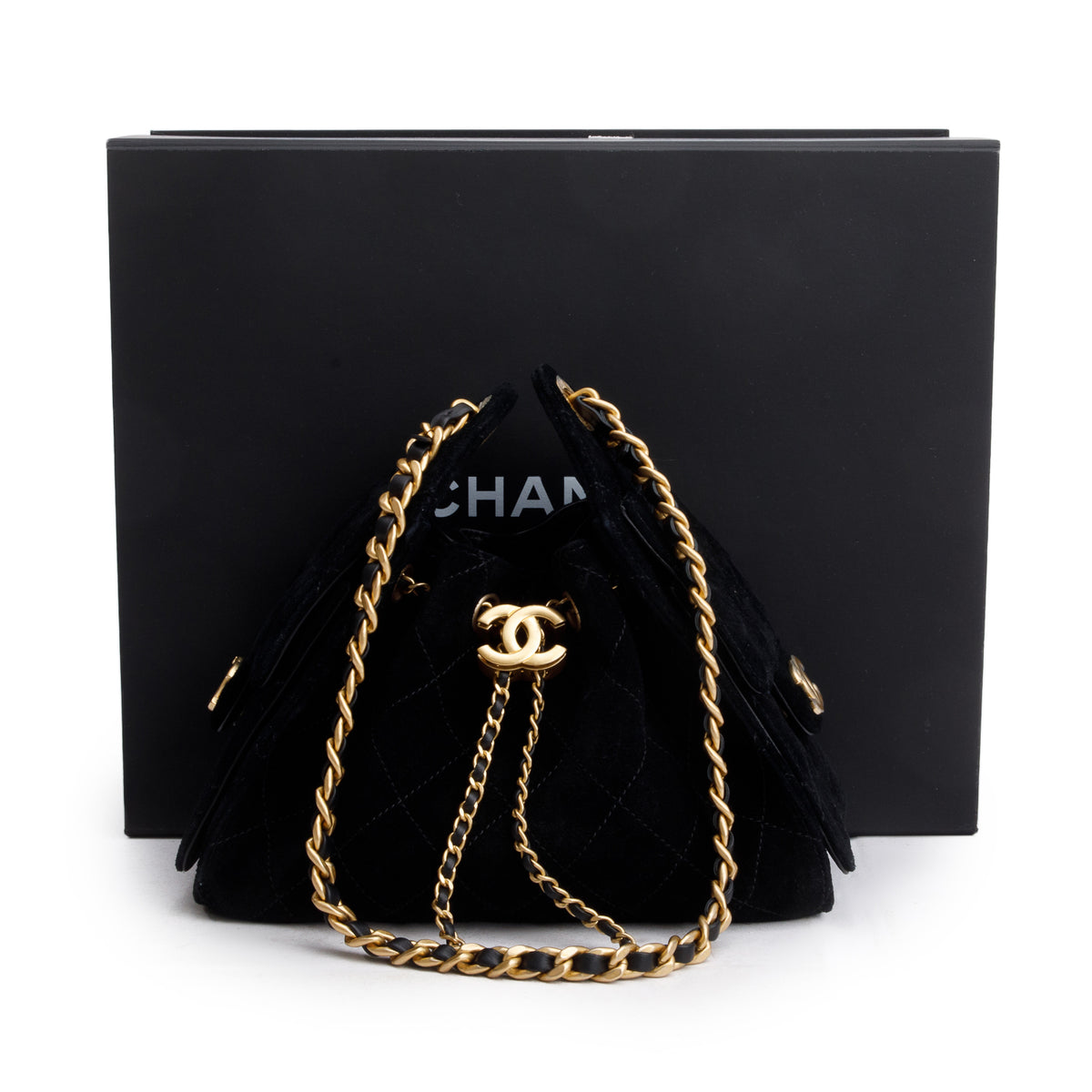 Chanel Black Suede Mini 25 Handbag w/ Box