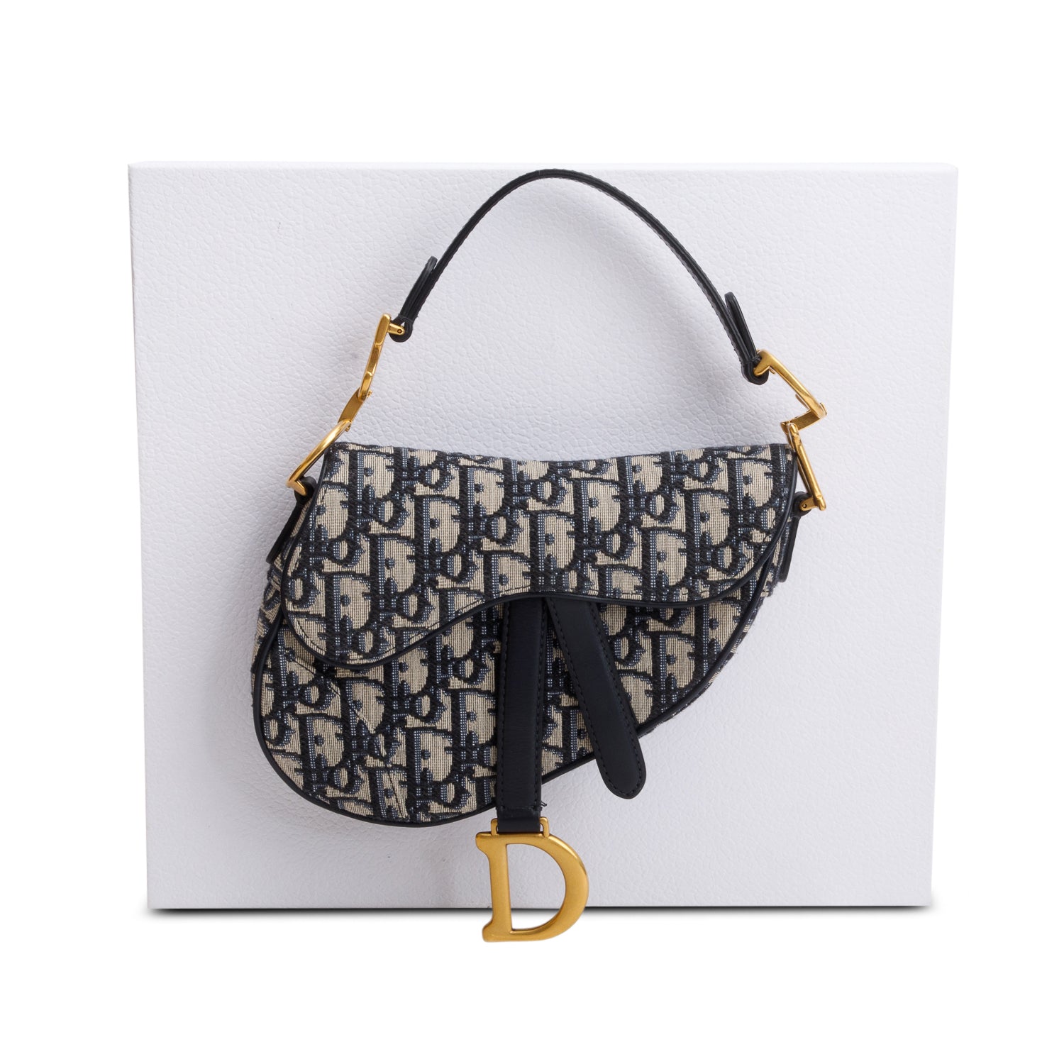 Christian Dior Blue Oblique Mini Saddle Bag w/ Box & Authenticity Card