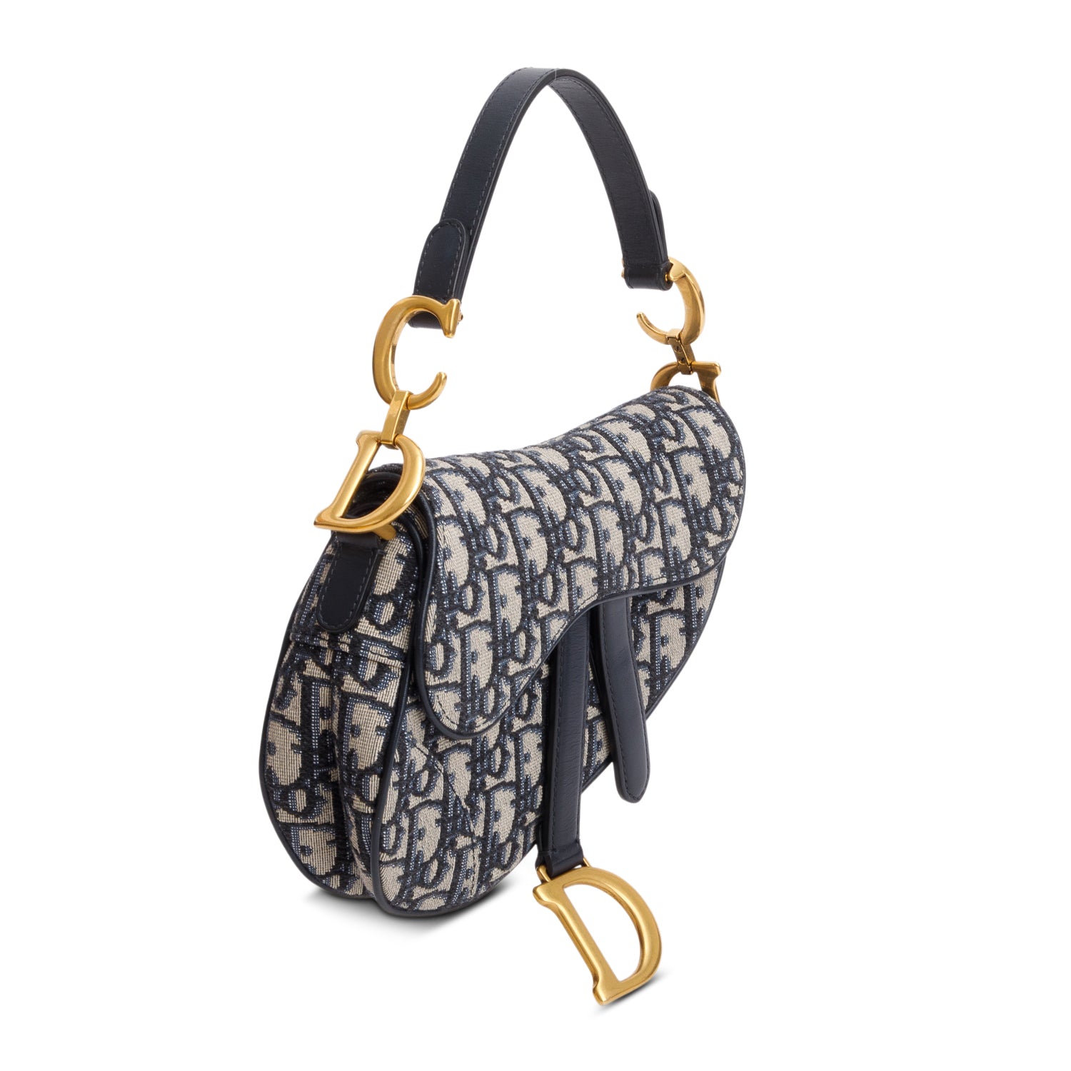 Christian Dior Blue Oblique Mini Saddle Bag w/ Box & Authenticity Card