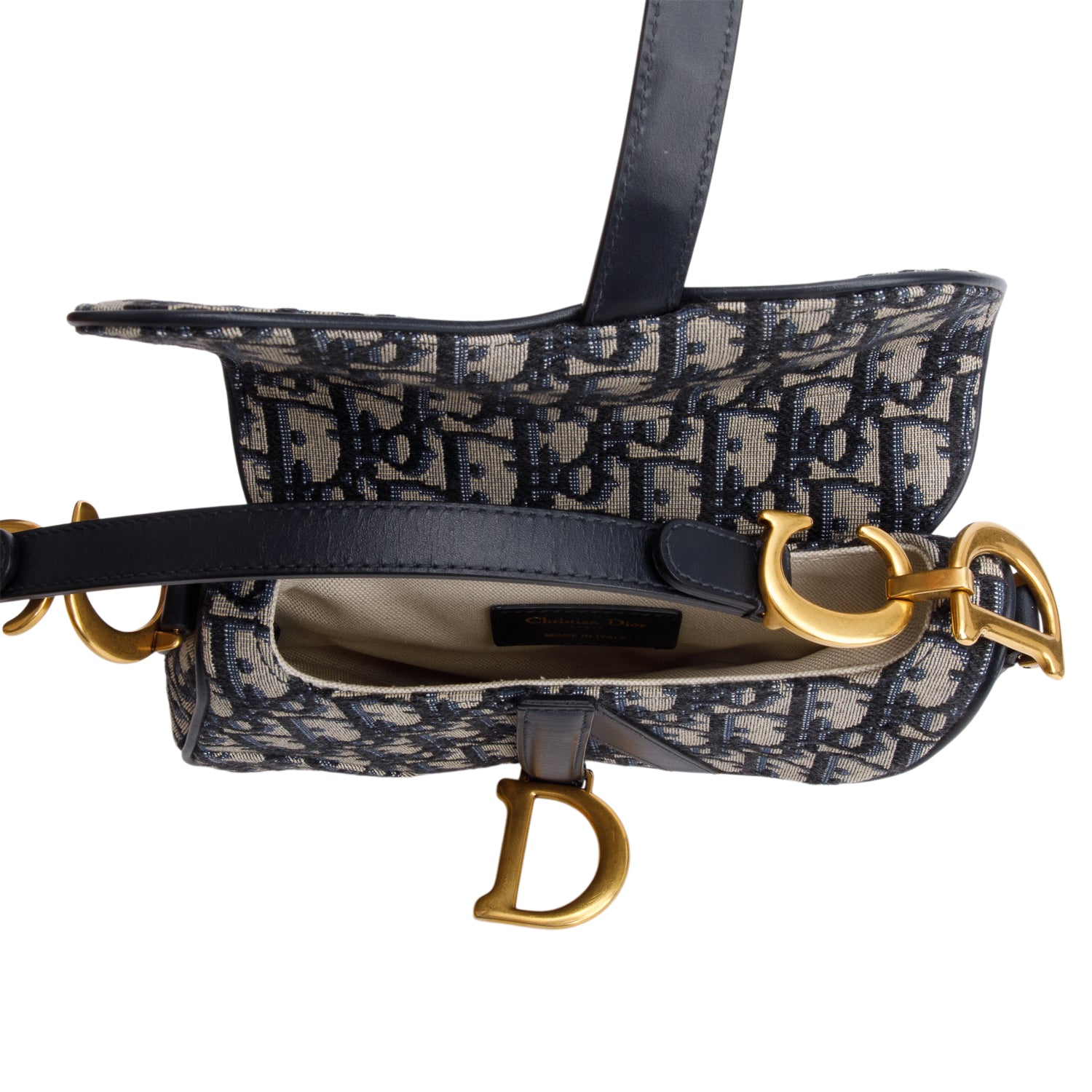 Christian Dior Blue Oblique Mini Saddle Bag w/ Box & Authenticity Card