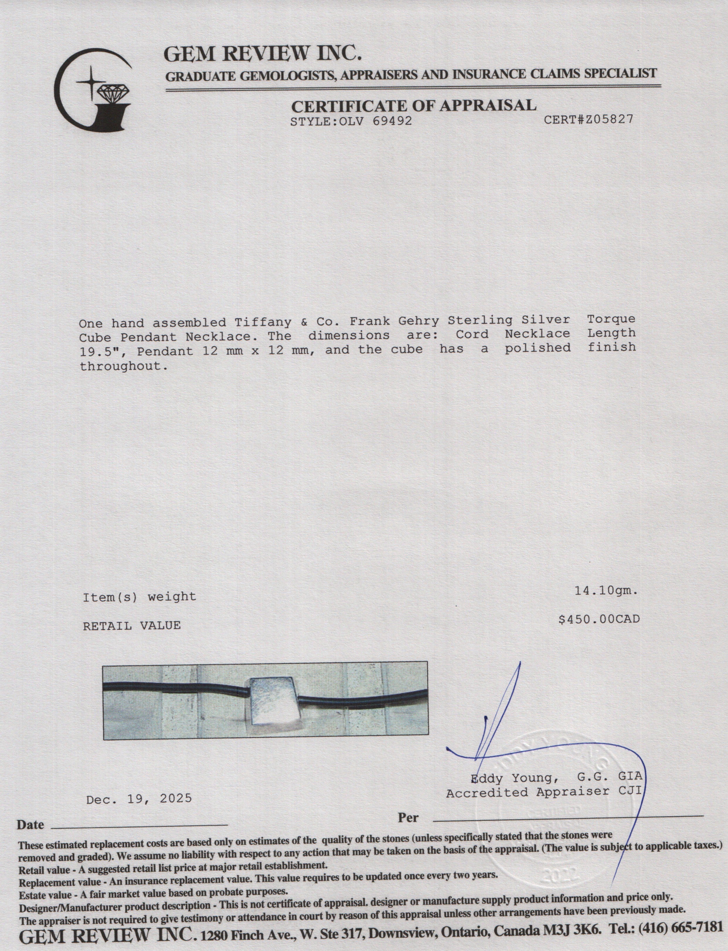 Tiffany & Co. Frank Gehry Sterling Silver Torque Cube Pendant Necklace