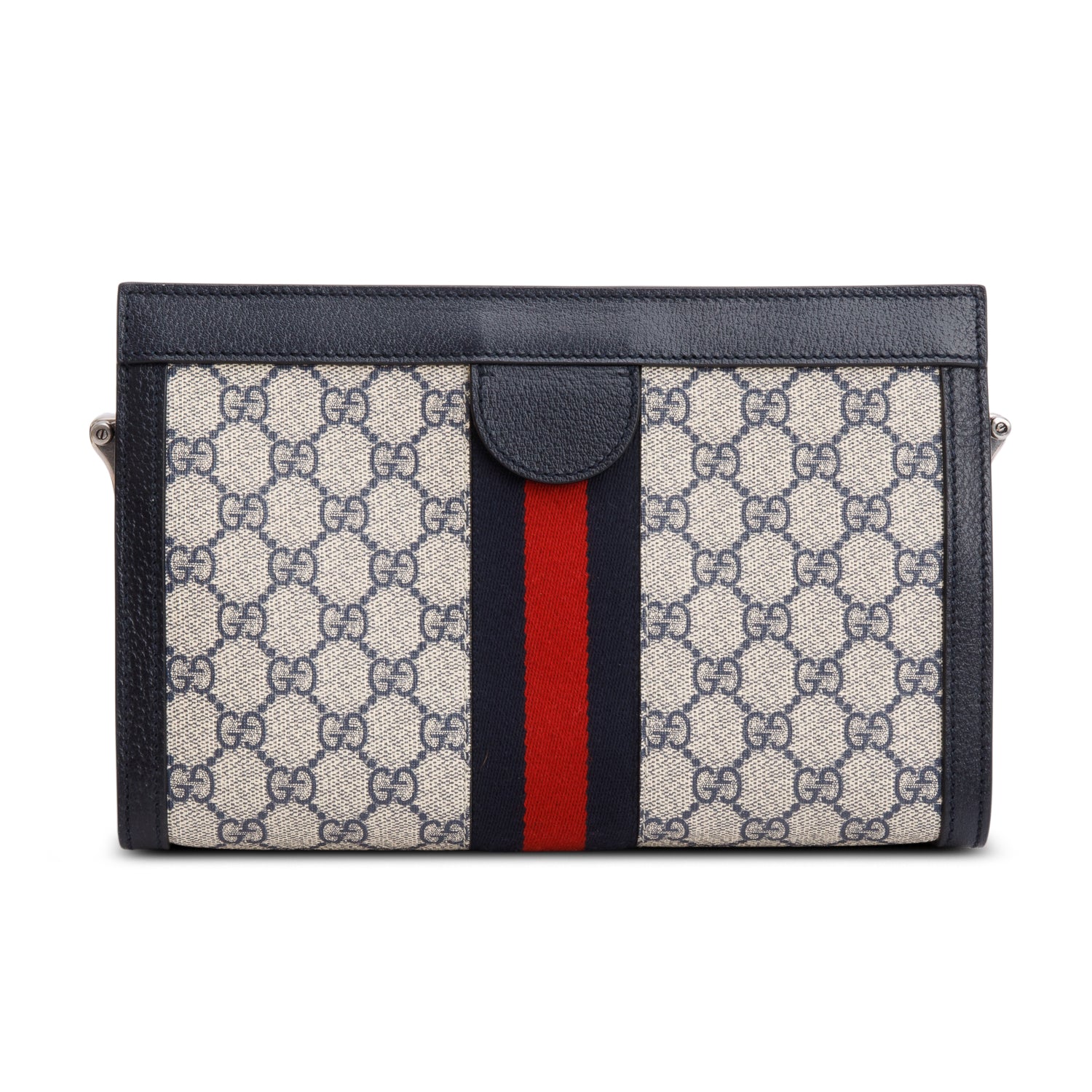 Gucci Black GG Supreme Monogram Textured Calfskin Web Medium Ophidia Chain Shoulder Bag w/ Box