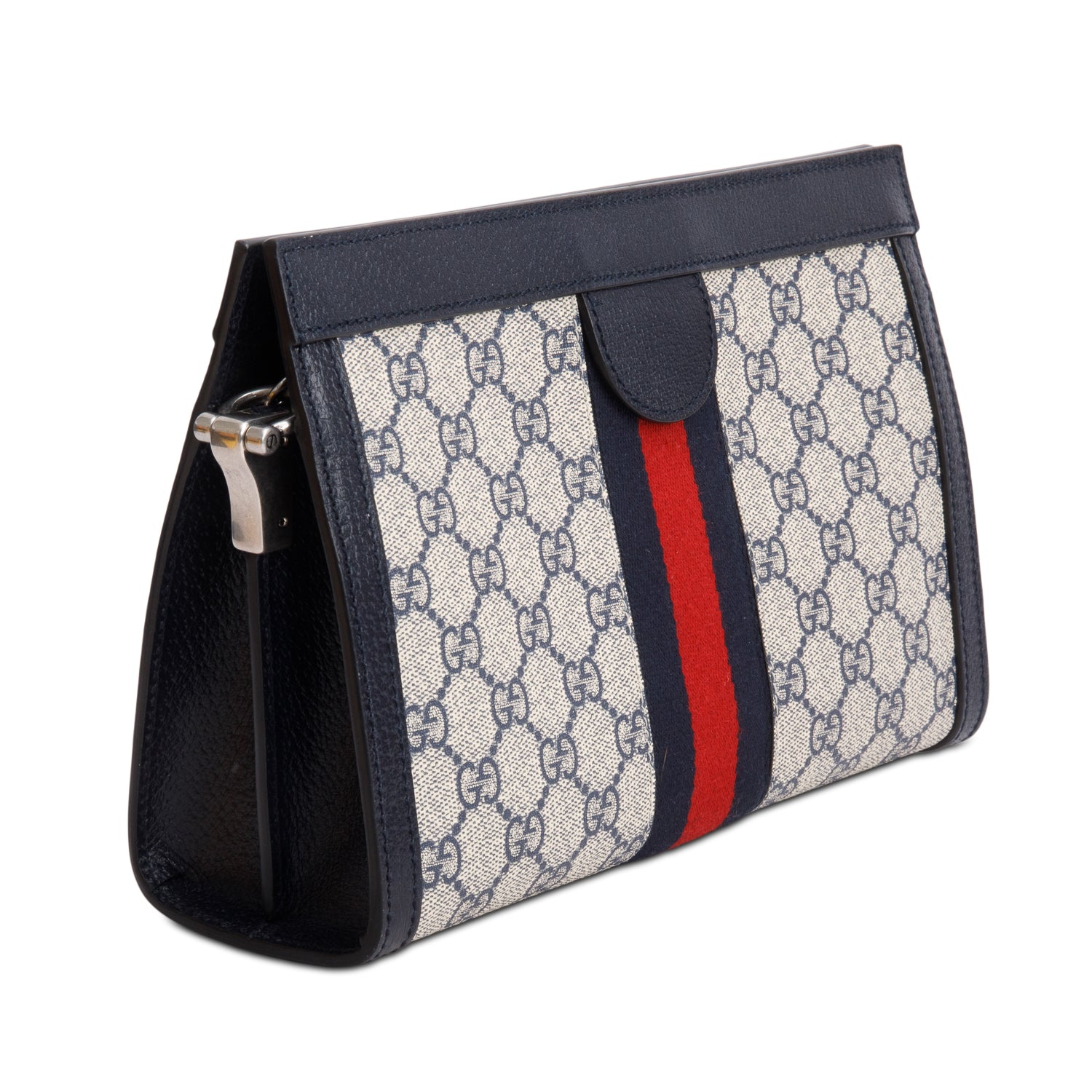 Gucci Black GG Supreme Monogram Textured Calfskin Web Medium Ophidia Chain Shoulder Bag w/ Box