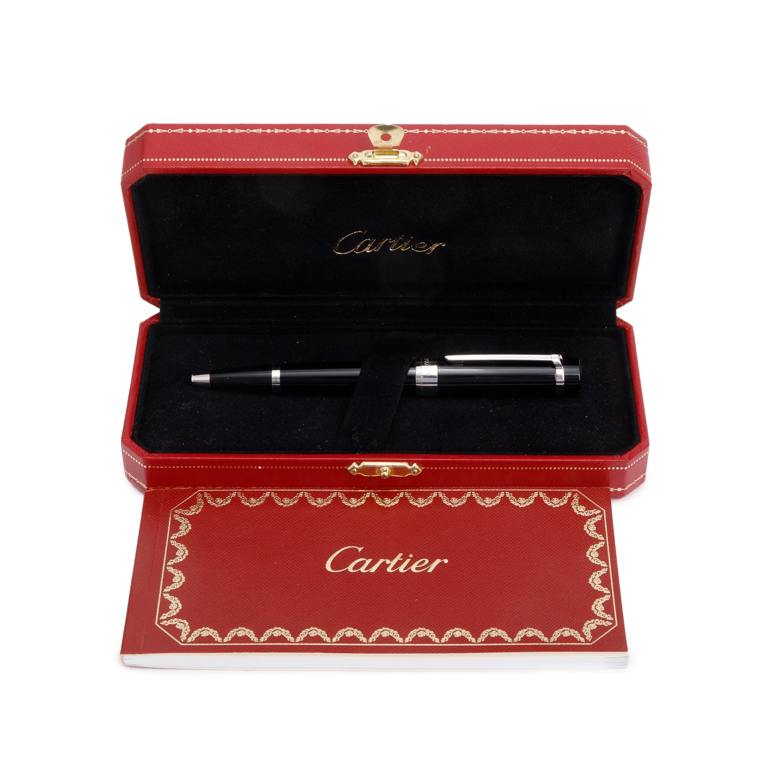 Cartier Palladium Plated Black Resin Dumont Ballpoint Pen w/ Box